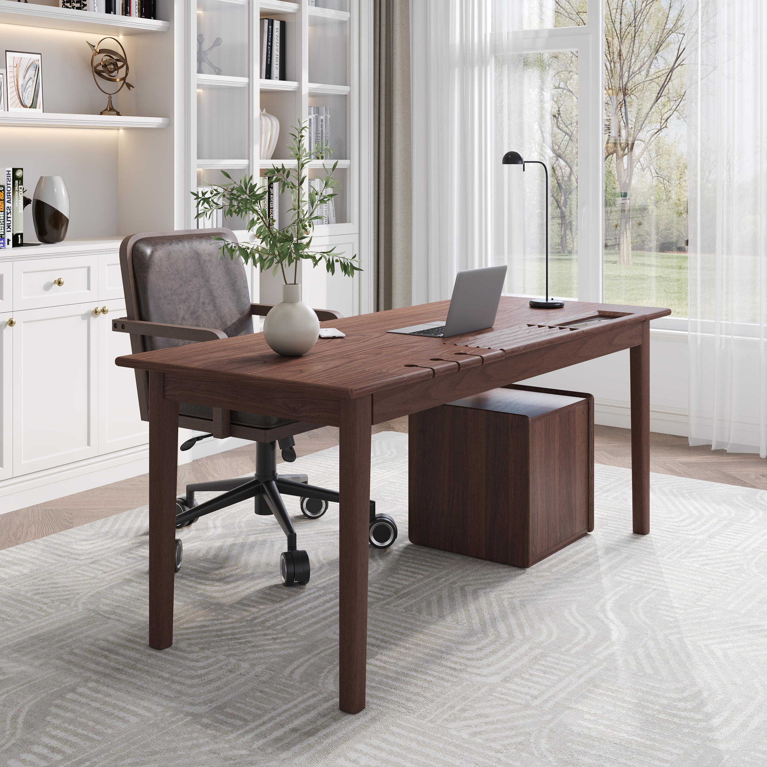 Solid Wood Home Office Desk with 6 Drawers Walnut Executive Writing Desk (62.9" )