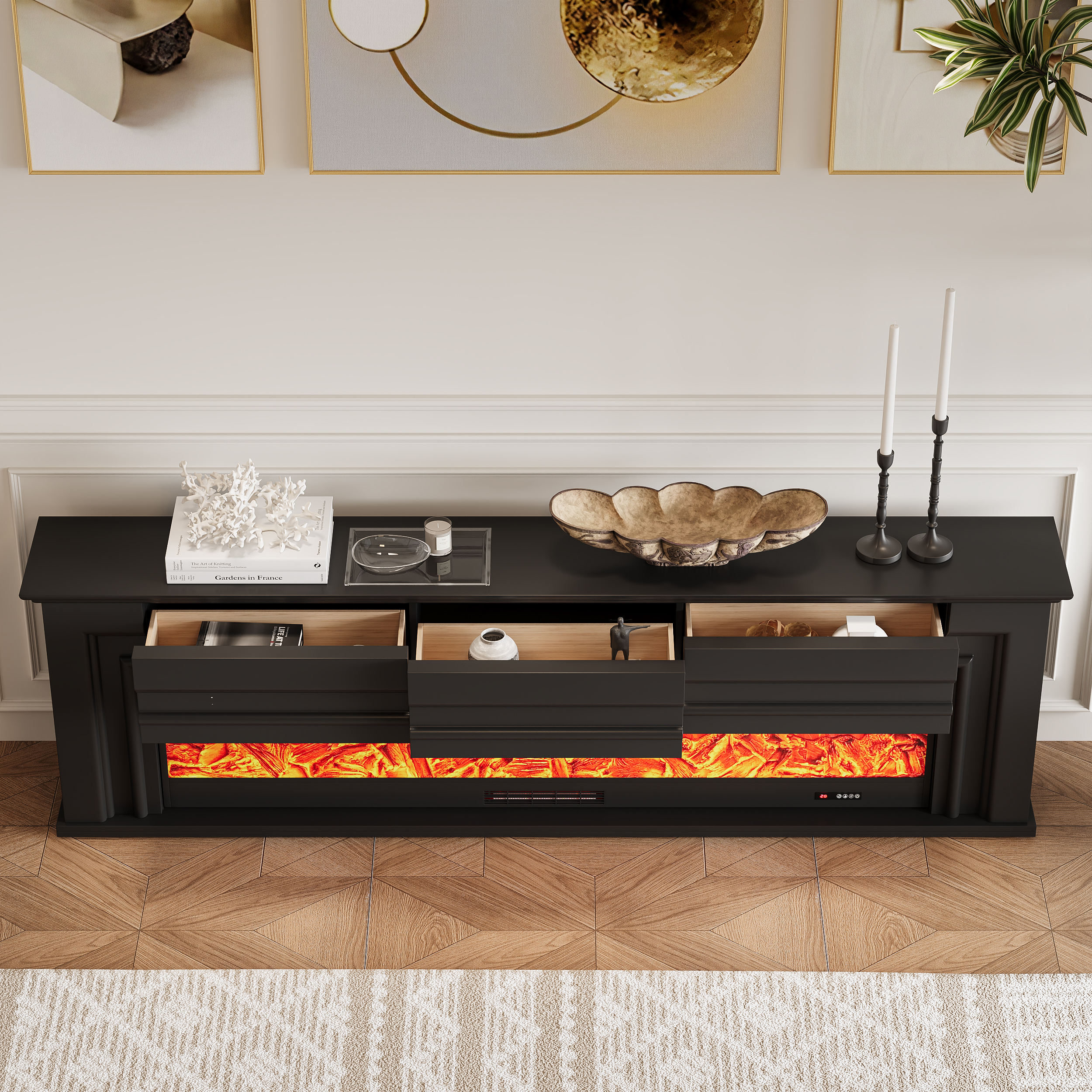 79'' Electric Fireplace TV Stand Modern Black Media Console with Remote Control