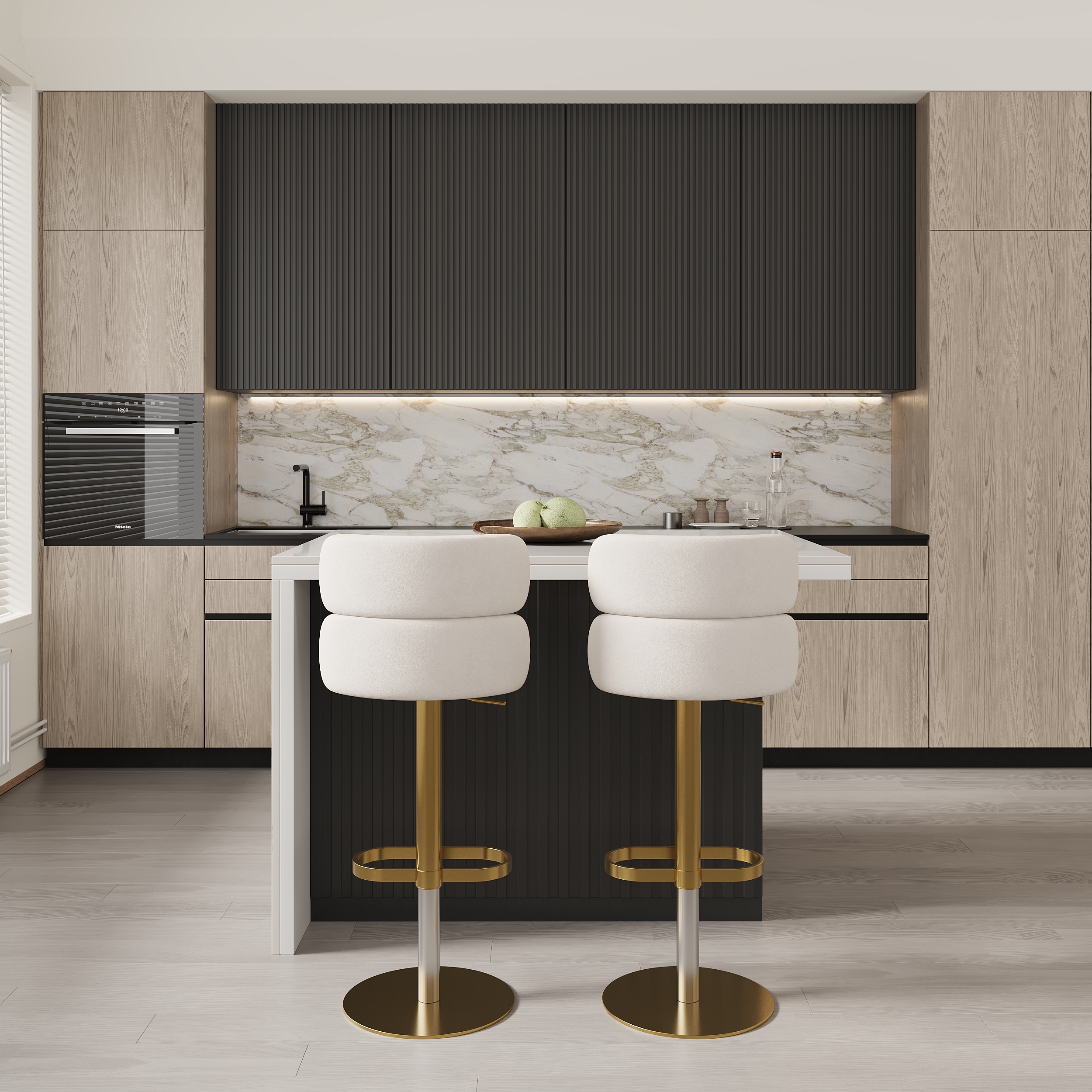 50" Modern Kitchen Island Laminate & 2 Counter Stools Set Storage Cabinet
