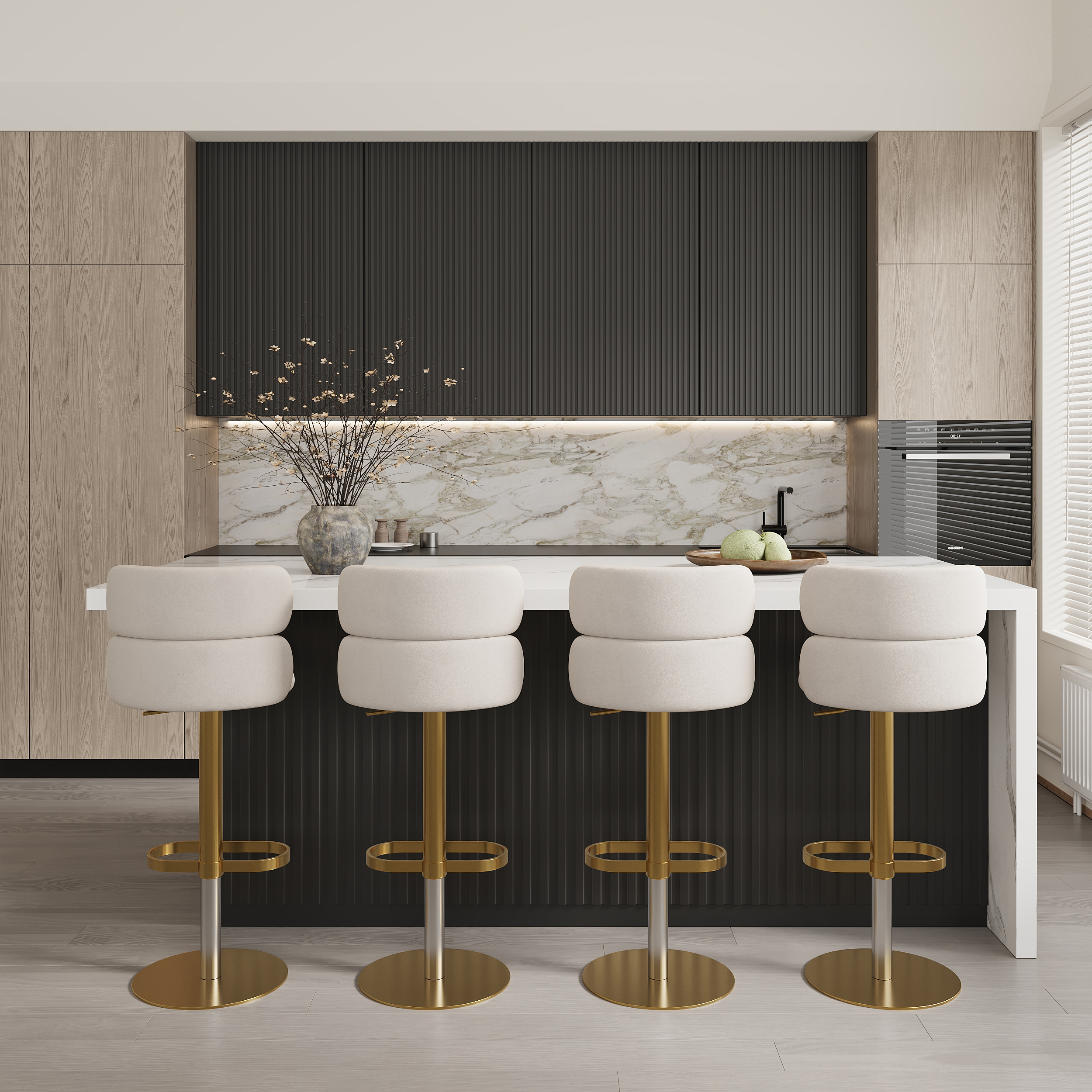 72" Modern Kitchen Island Laminate & 4 Counter Stools Set Storage Cabinet