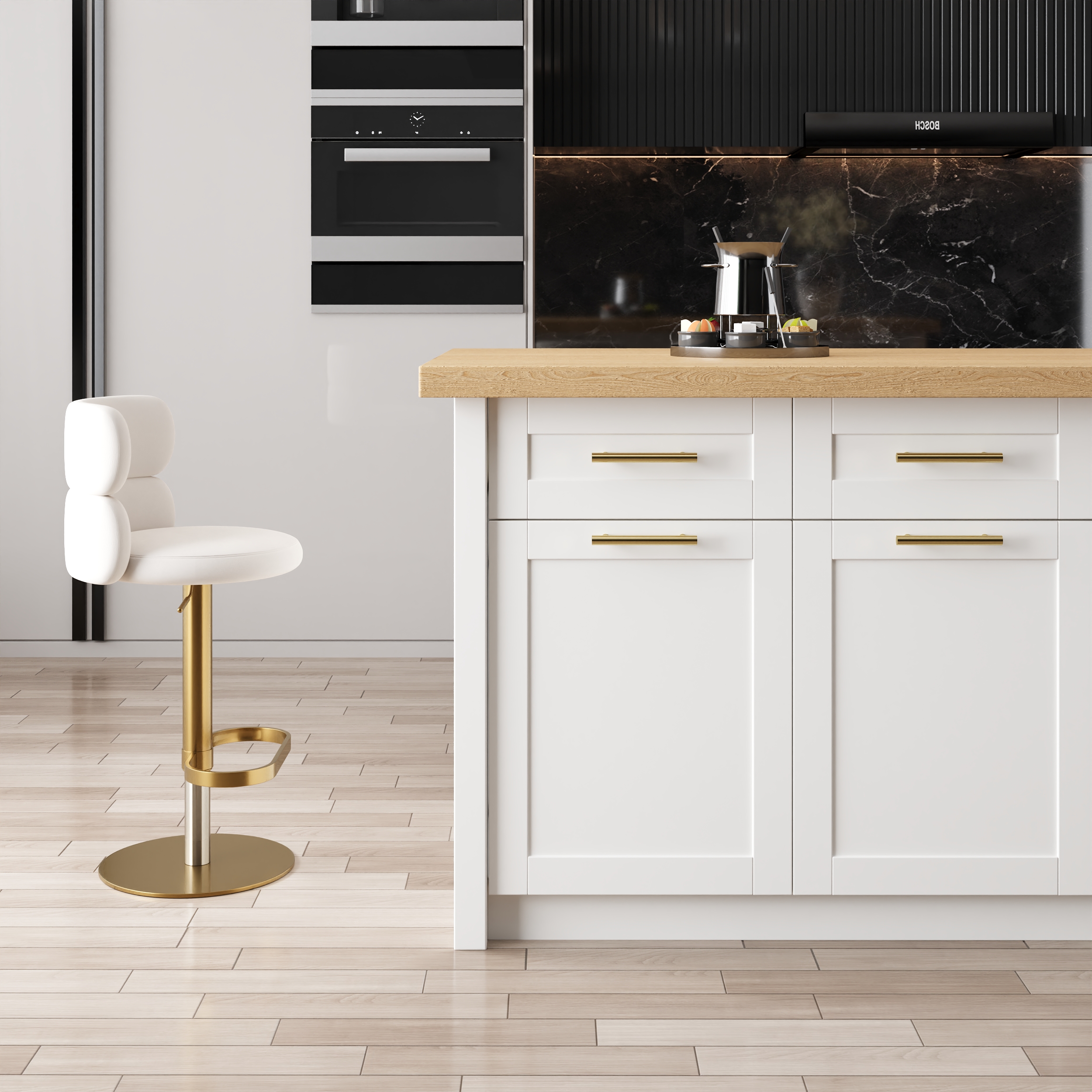 70.9" Kitchen Islands with Multi-Storage Natural & White Modern Kitchen Cabinet