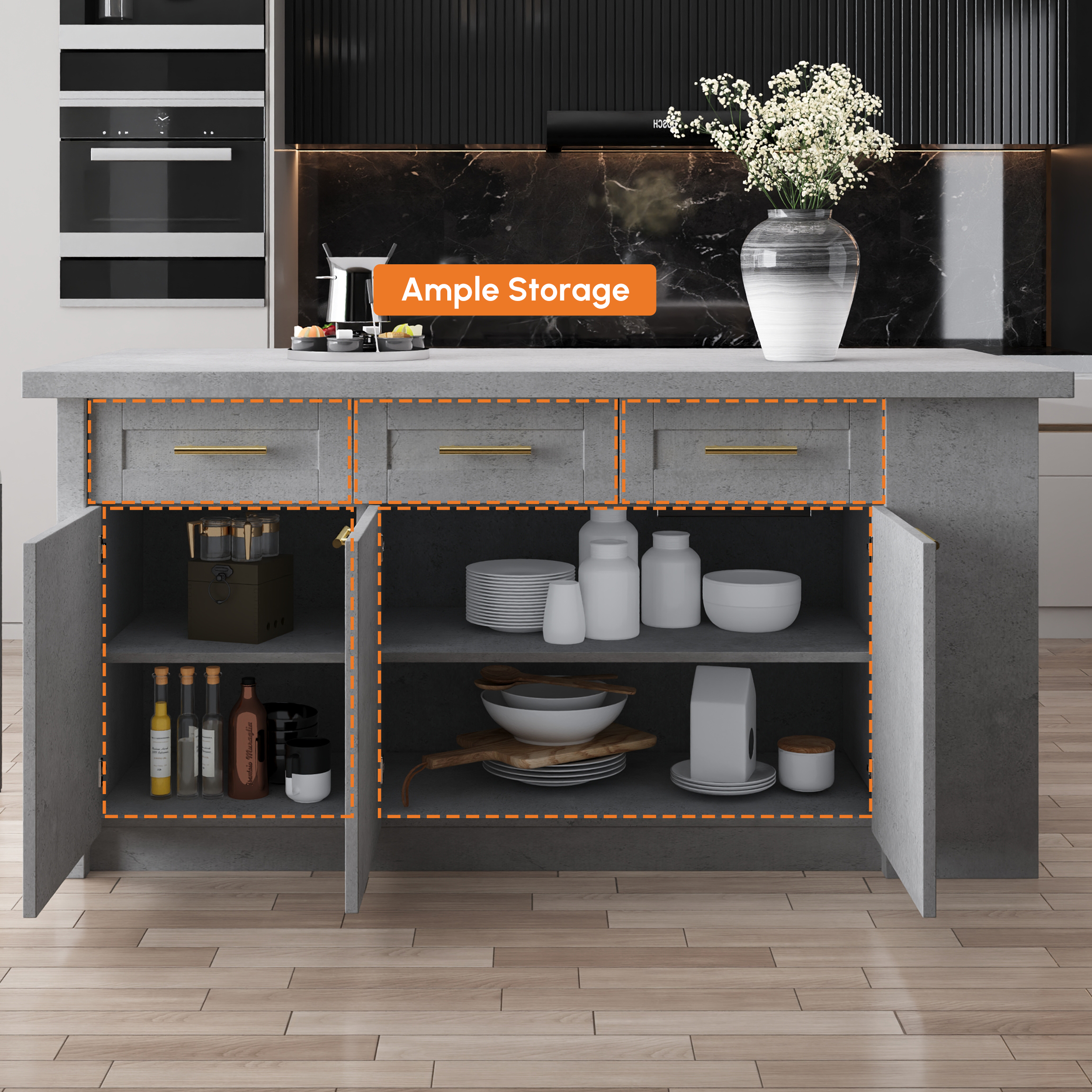 1830mm Large Grey Kitchen Island with Storage Modern Kitchen