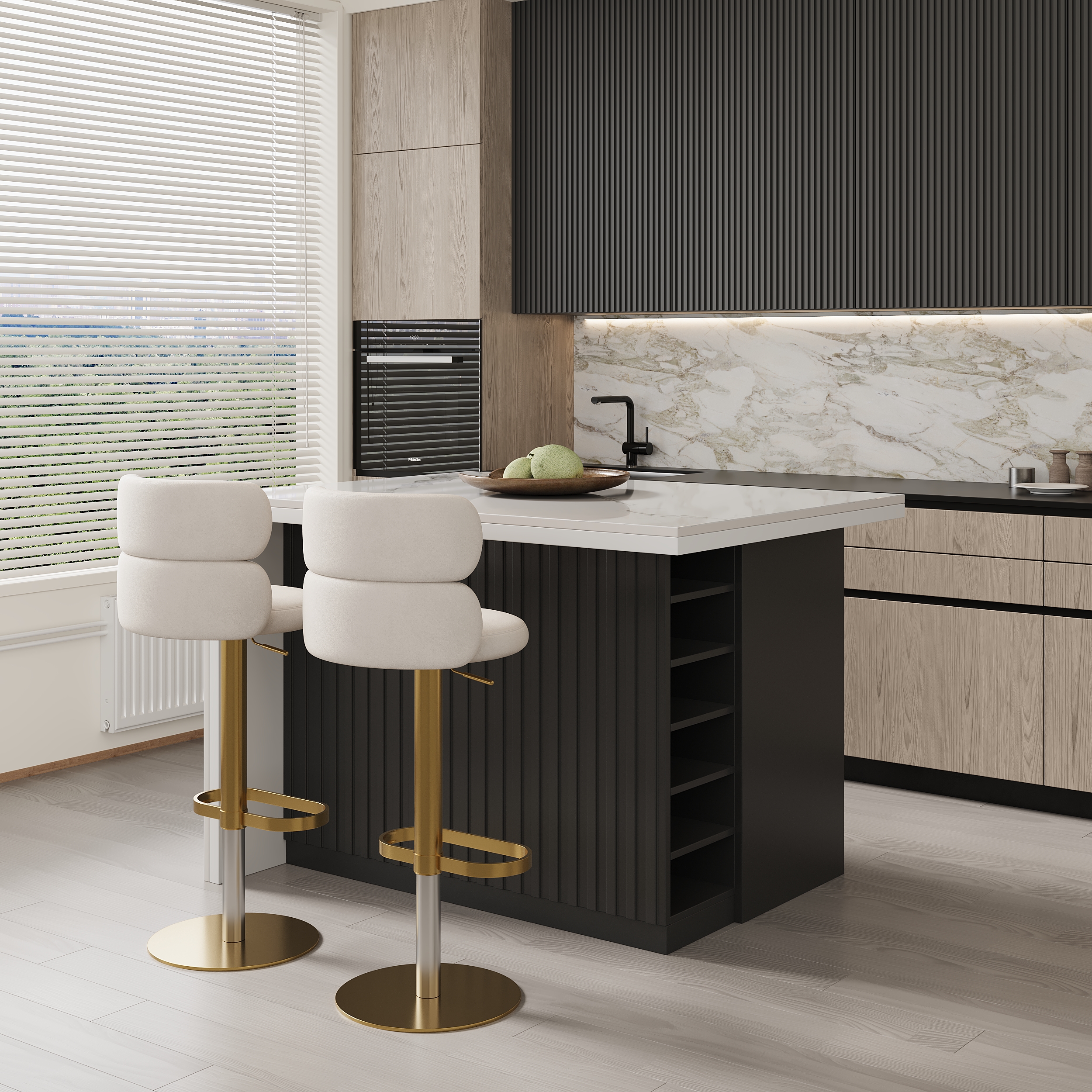 50" Modern Kitchen Island Laminate & 2 Counter Stools Set Storage Cabinet