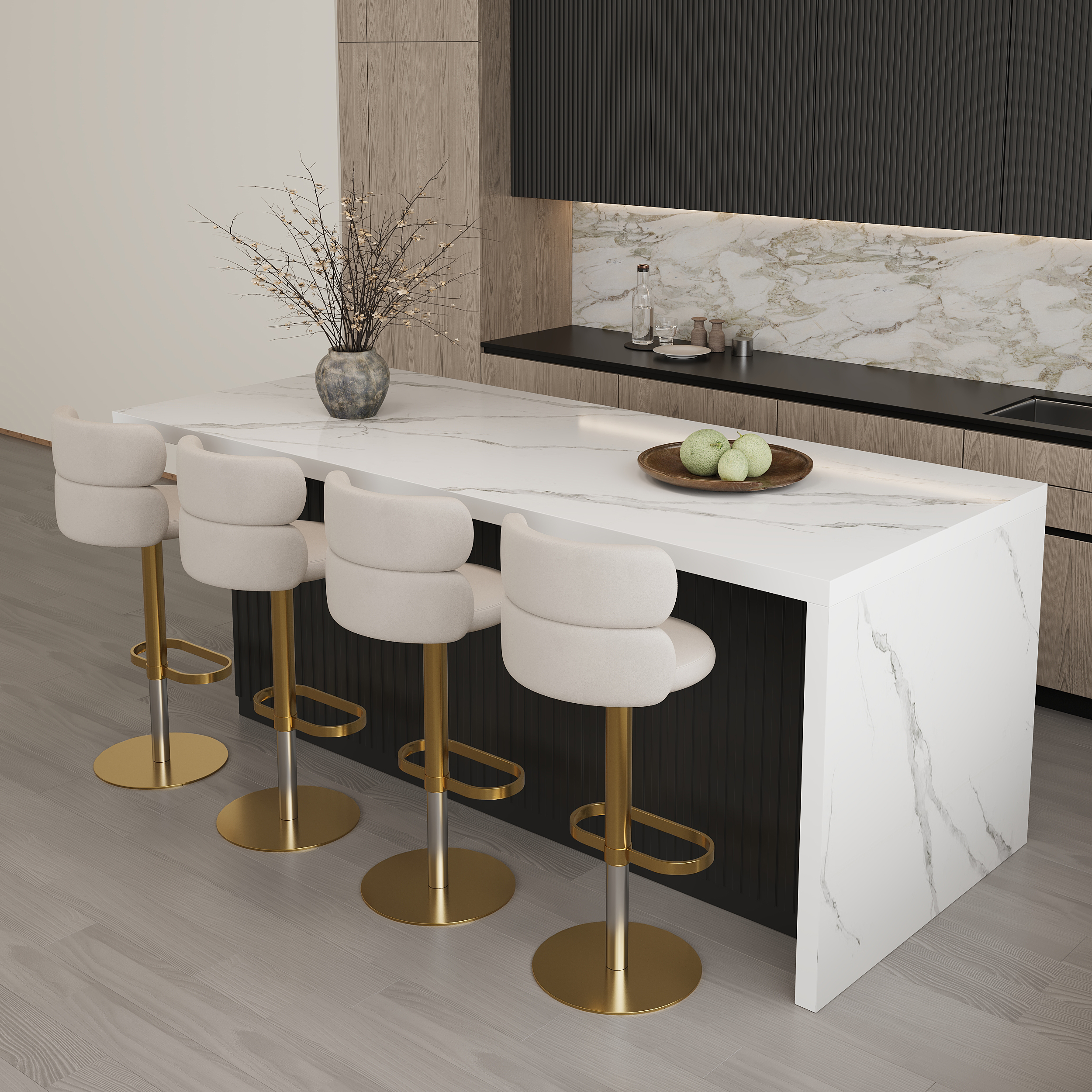 72" Modern Kitchen Island Laminate & 4 Counter Stools Set Storage Cabinet
