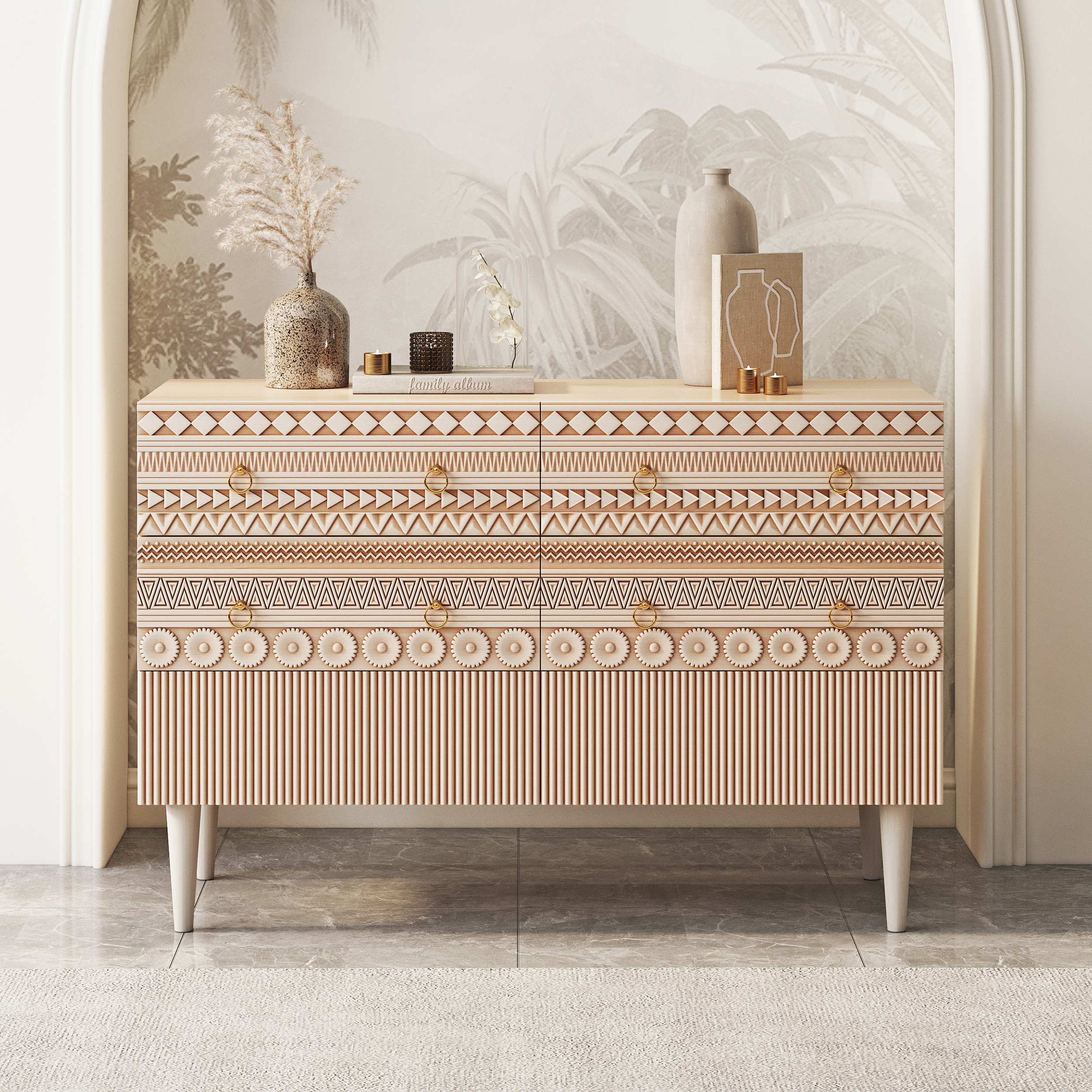 47"WBoho Accent Dresser & Chest 6 Drawer Storage Cabinet