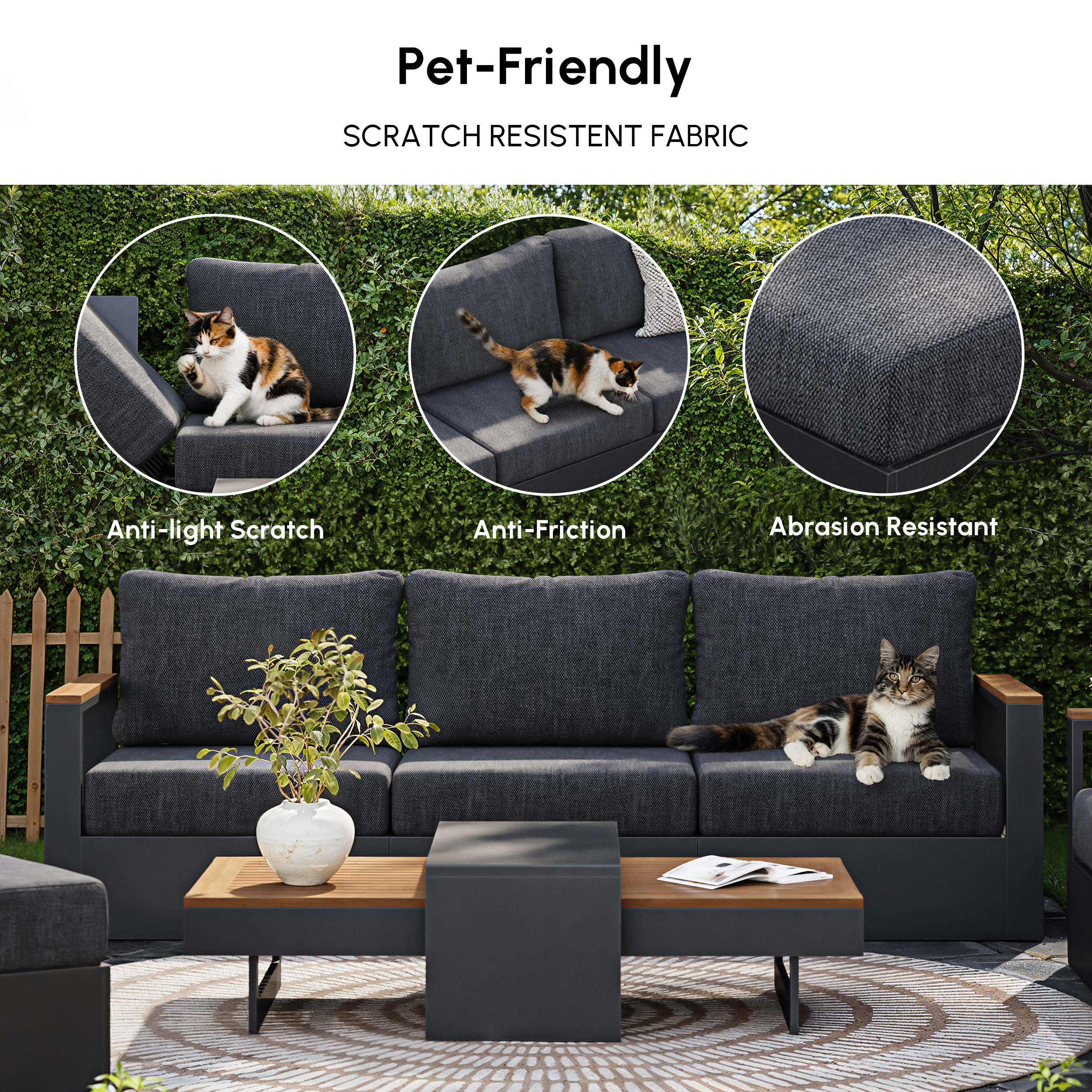 Convertible Outdoor Sectional Sofa Set with Teak & Aluminum Frame
