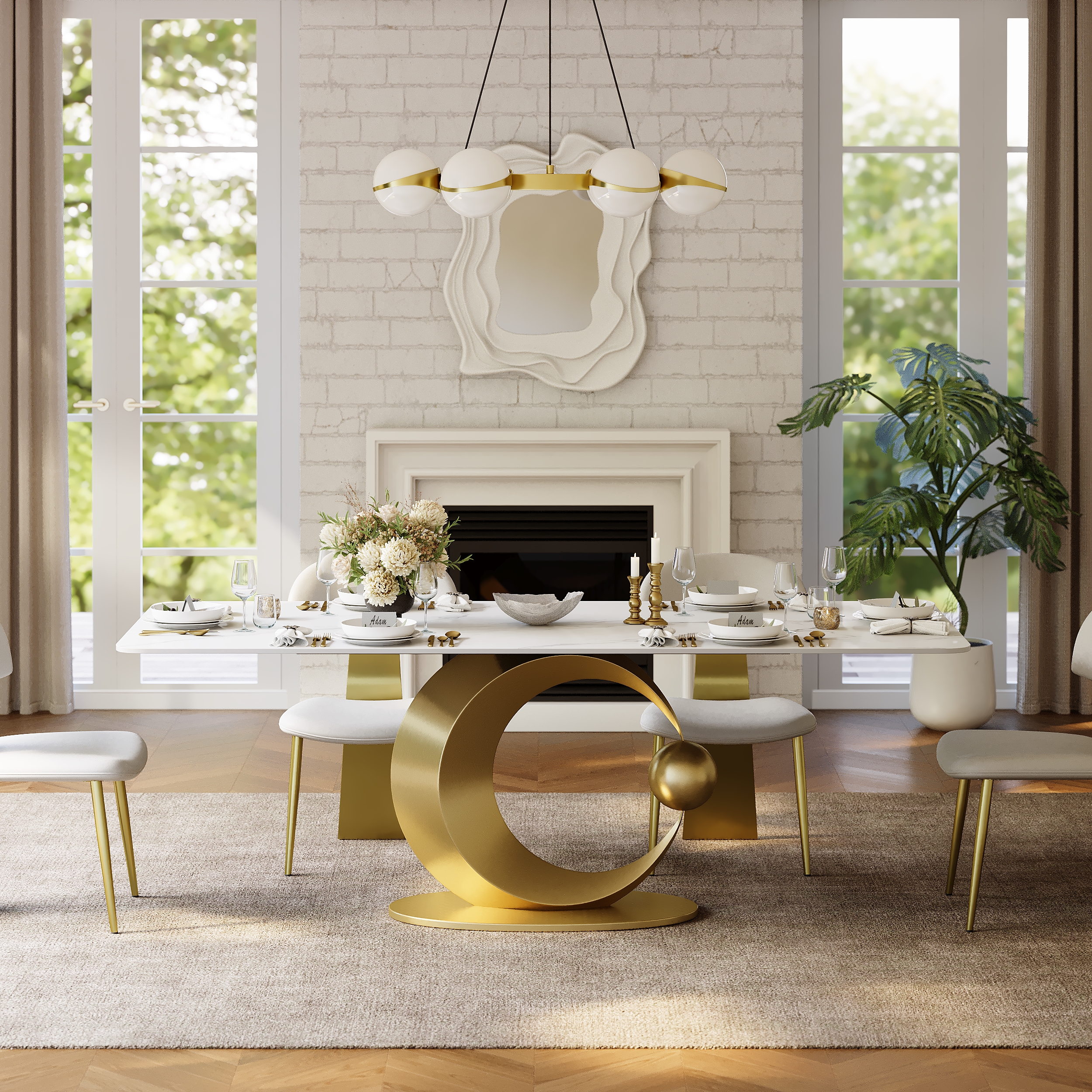 Dining Set 71.3" Sintered Stone Dining Table with 6 Chairs