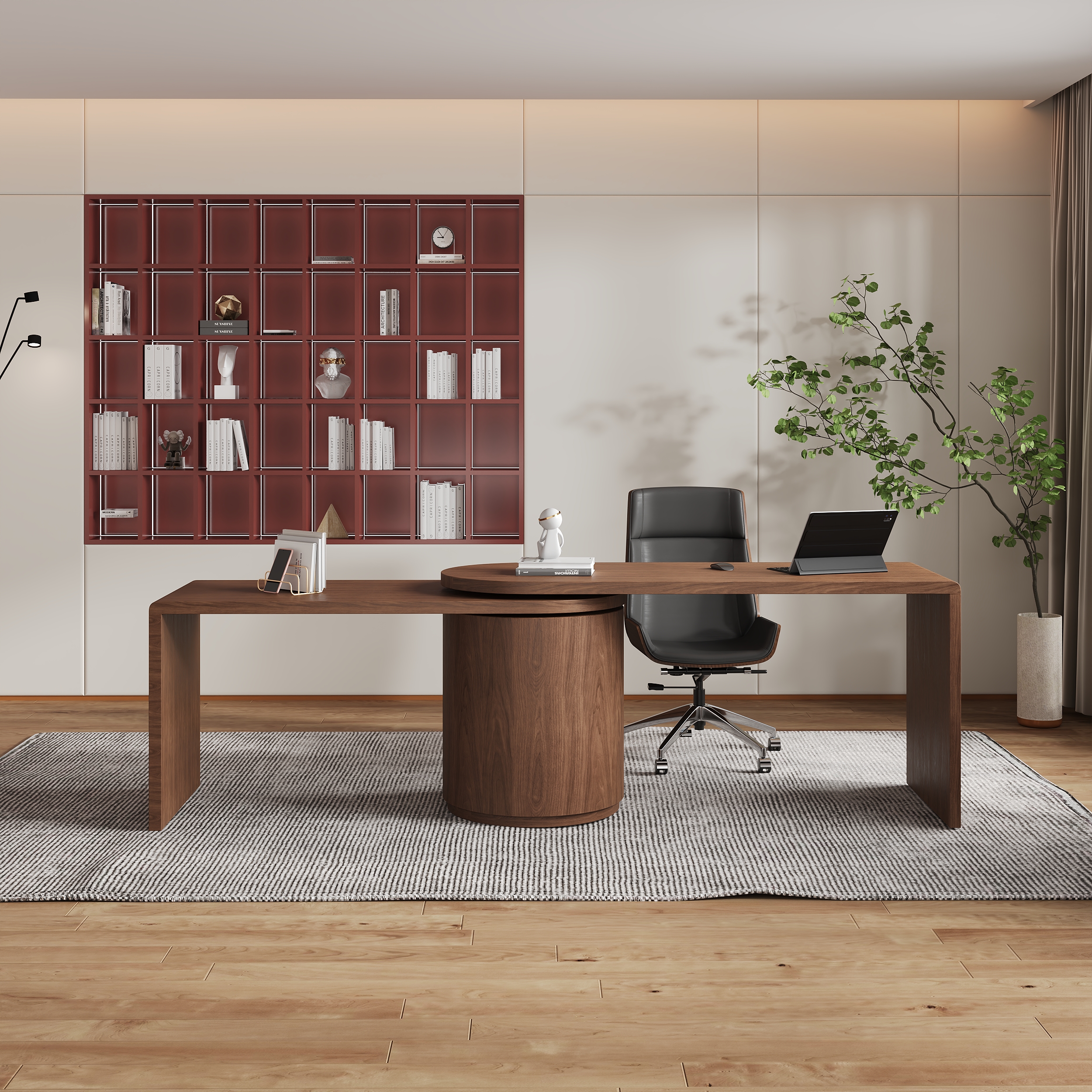 Modern L Shaped Rotating Walnut Executive Office Desk with Drawers Office Furniture (59.8'')