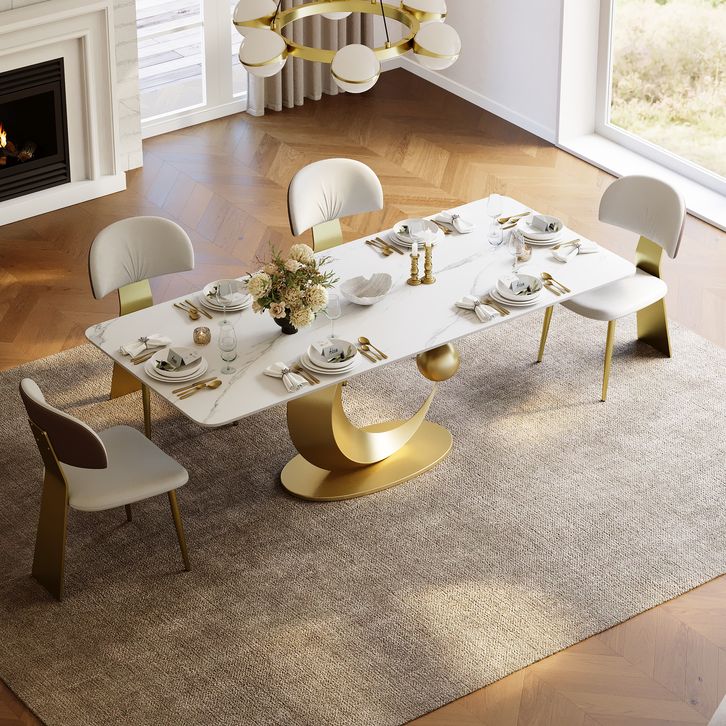 Dining Set 71.3" Sintered Stone Dining Table with 6 Chairs