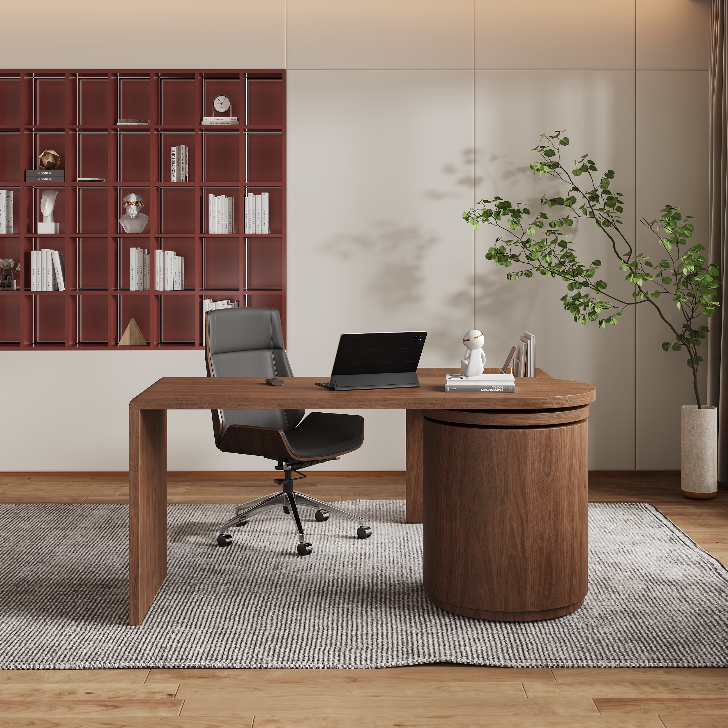 Modern L Shaped Rotating Walnut Executive Office Desk with Drawers Office Furniture