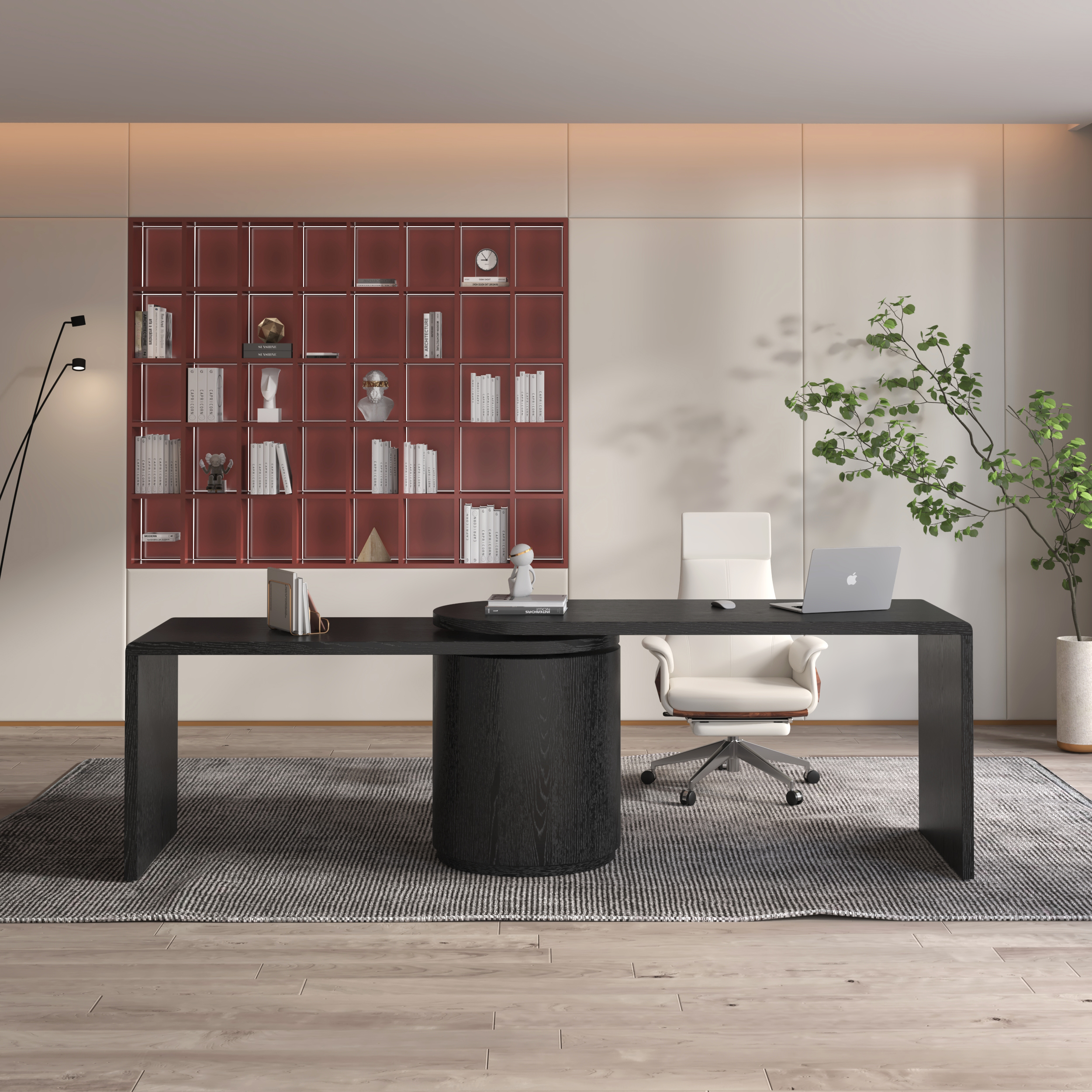 Modern L Shaped Rotating Black Executive Office Desk with Drawers Black Office Furniture (59.8'')