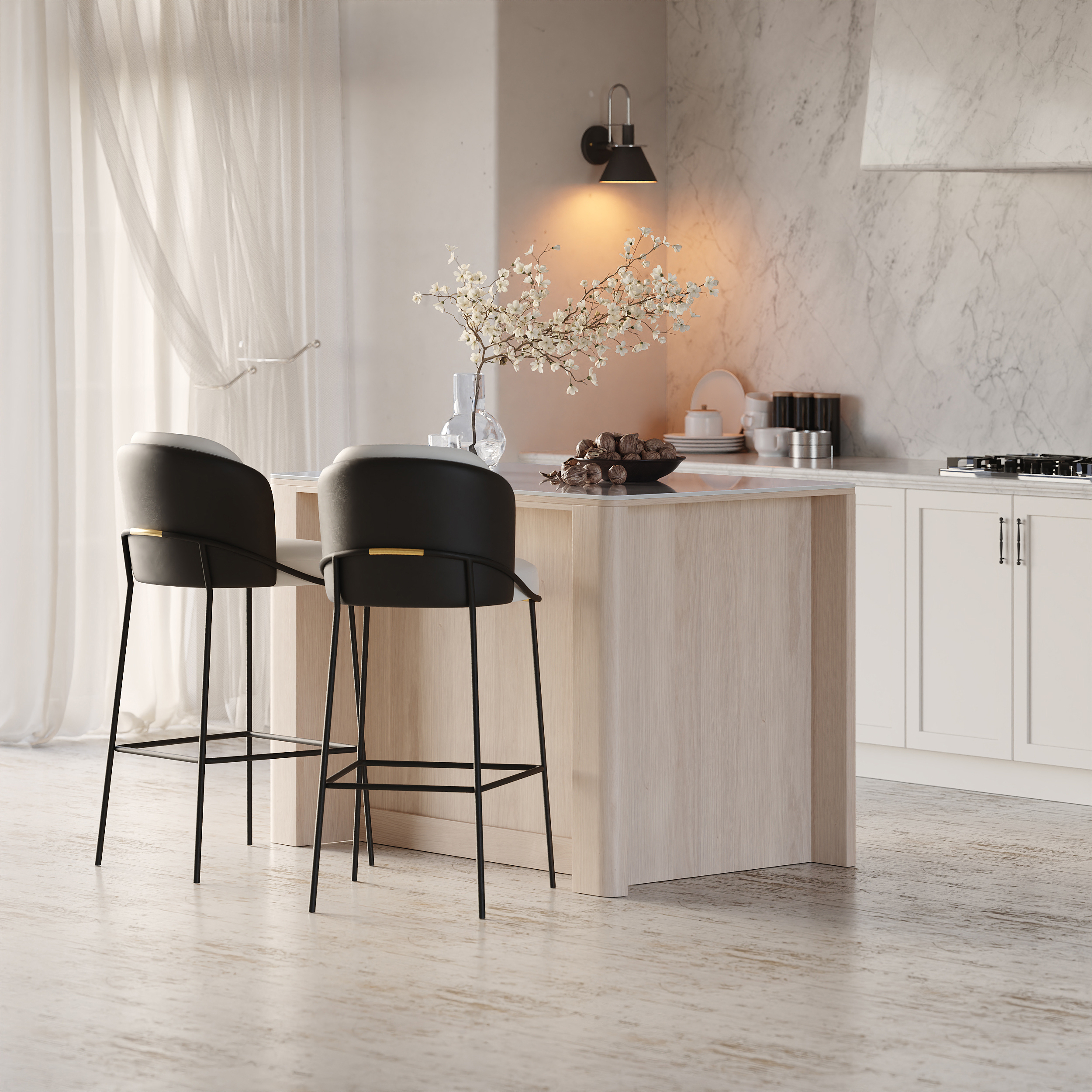 51" Kitchen Island Sintered Stone Top with Storage Natural Modern