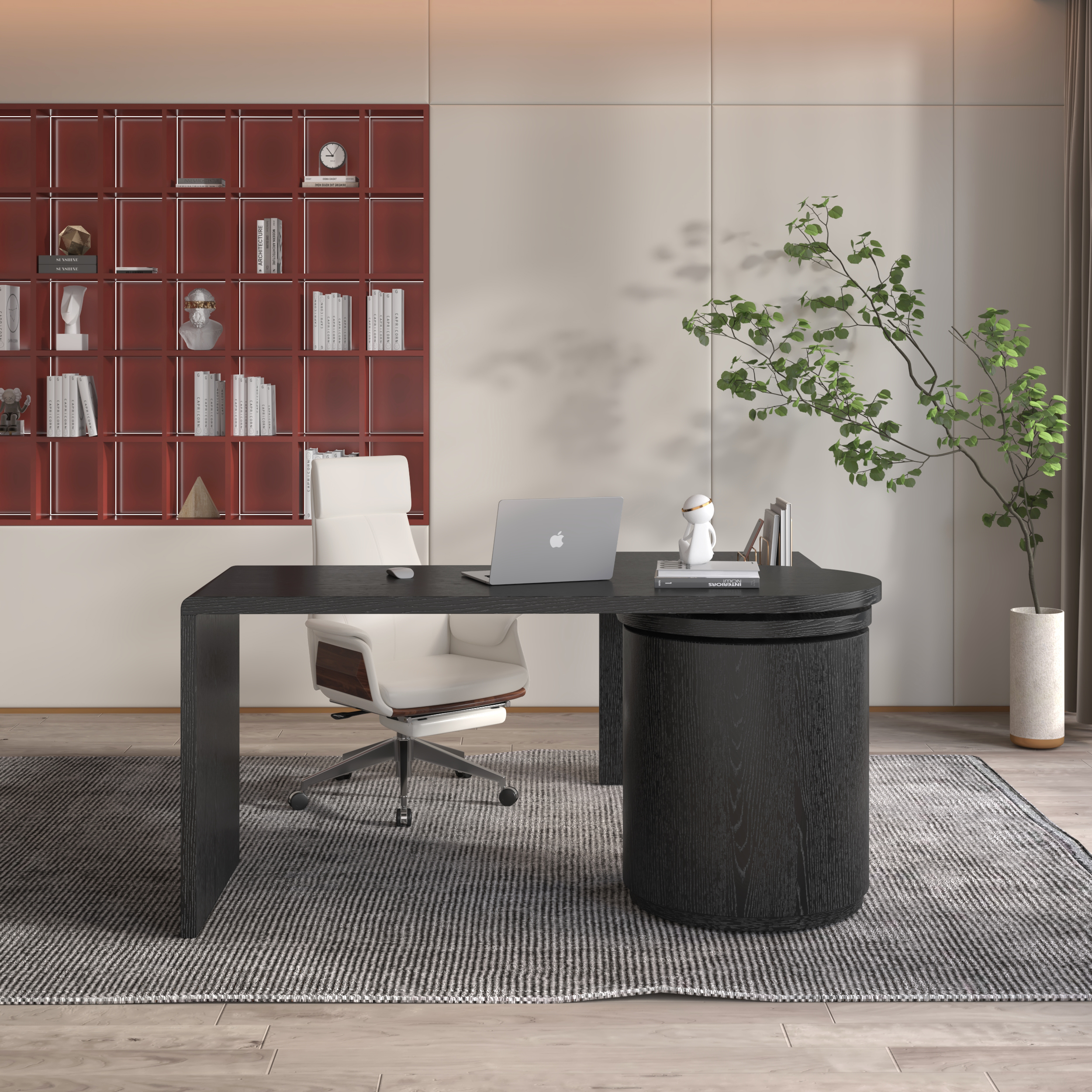 Modern L Shaped Rotating Black Executive Office Desk with Drawers Black Office Furniture