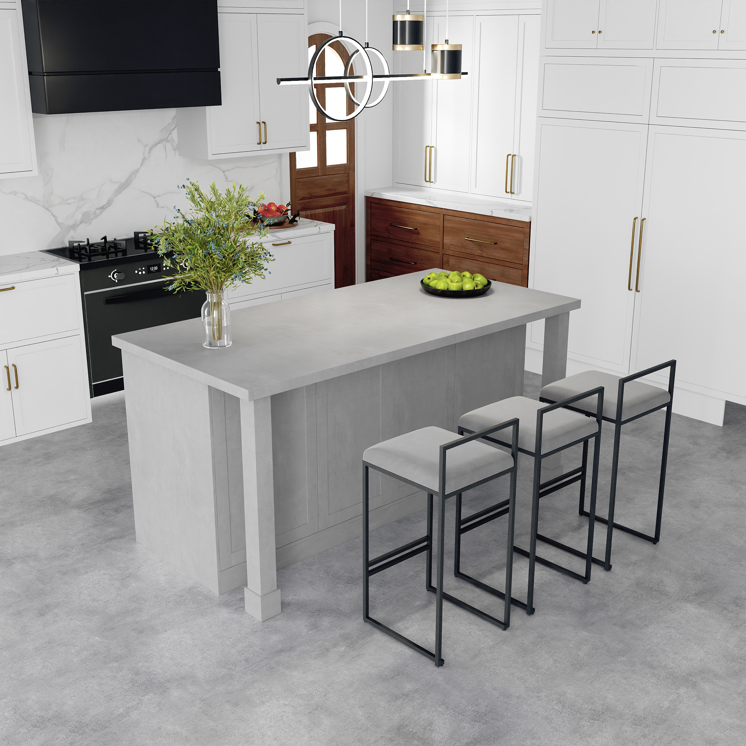 59" Marble Kitchen lsland Faux Marble with Wine Storage Gray Modern Large Kitchen Cabinet