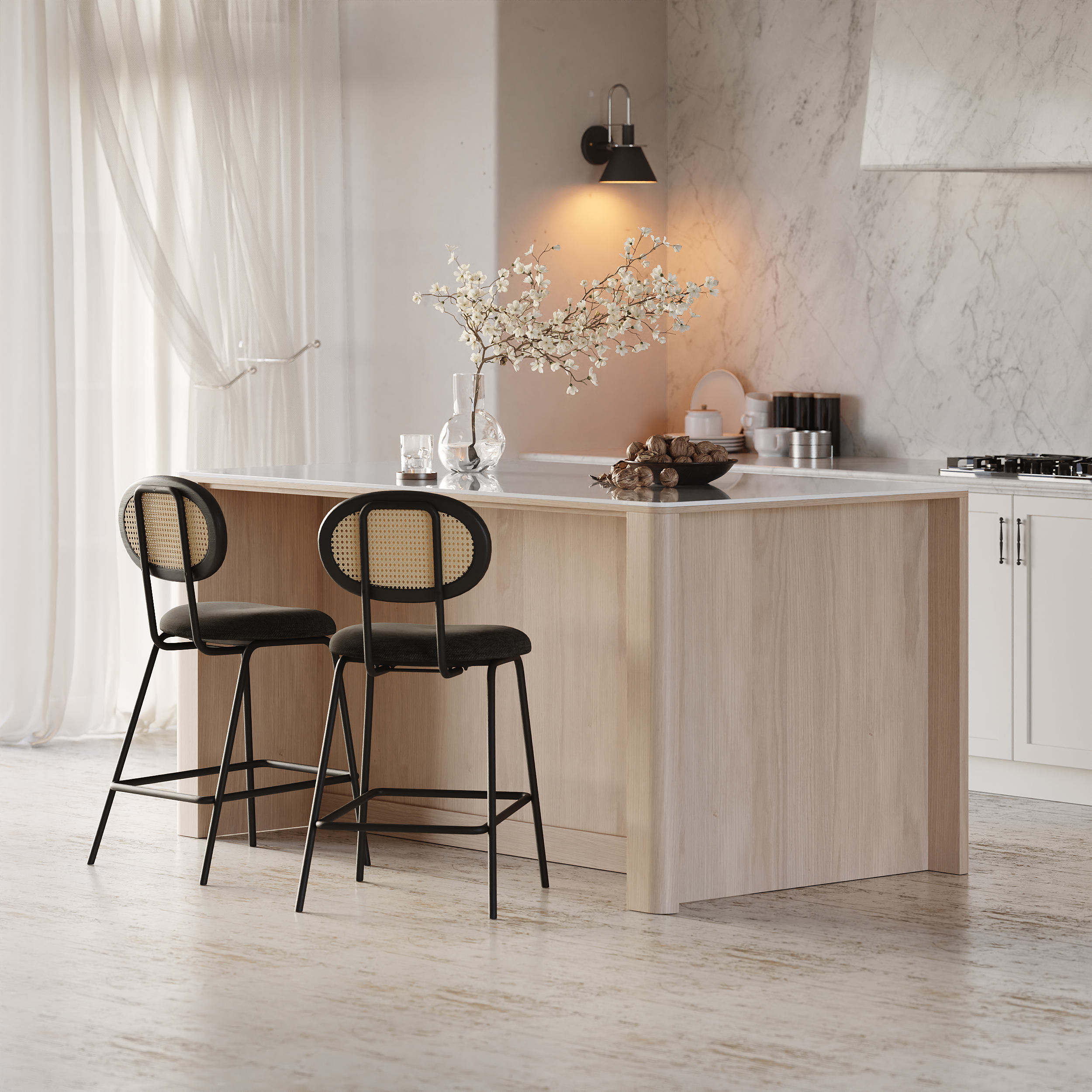 72" Kitchen Island Sintered Stone Top with Storage NaturalModern