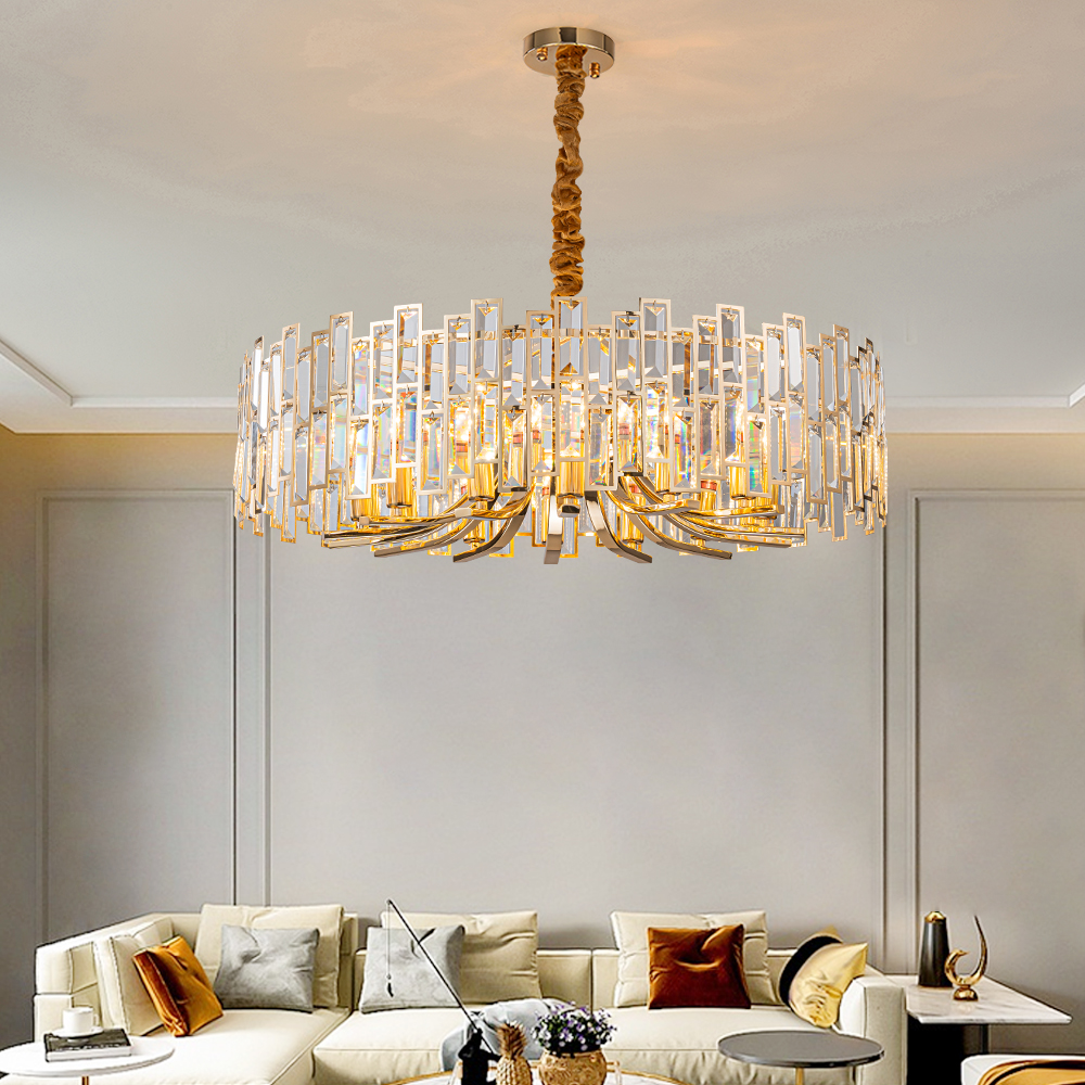 Clytia Modern Geometric Crystal Chandelier 14-Light with Adjustable Chain in Gold