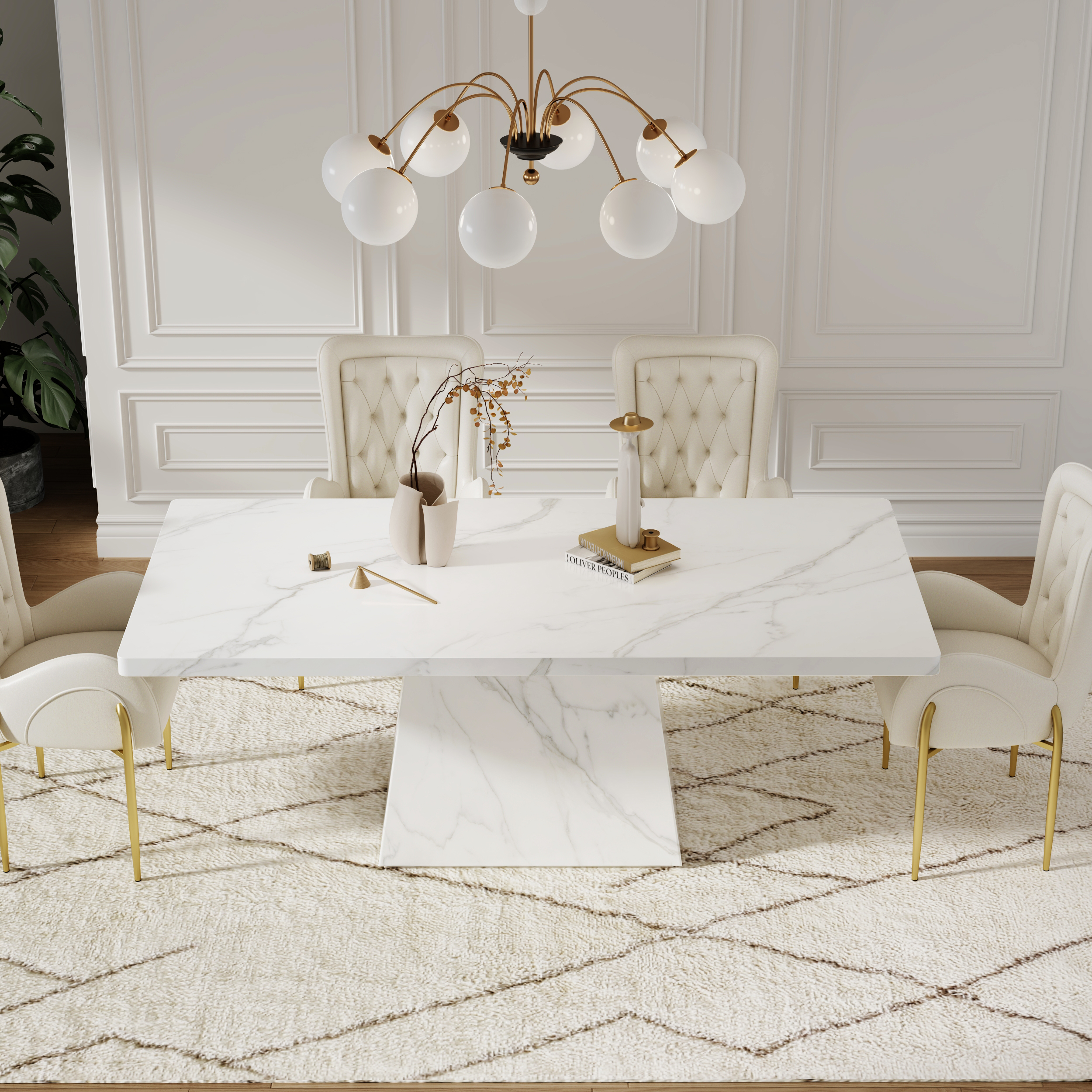 79" Modern Rectangular Sintered Stone Dining Table, Indoor/Outdoor, Seats 6-8