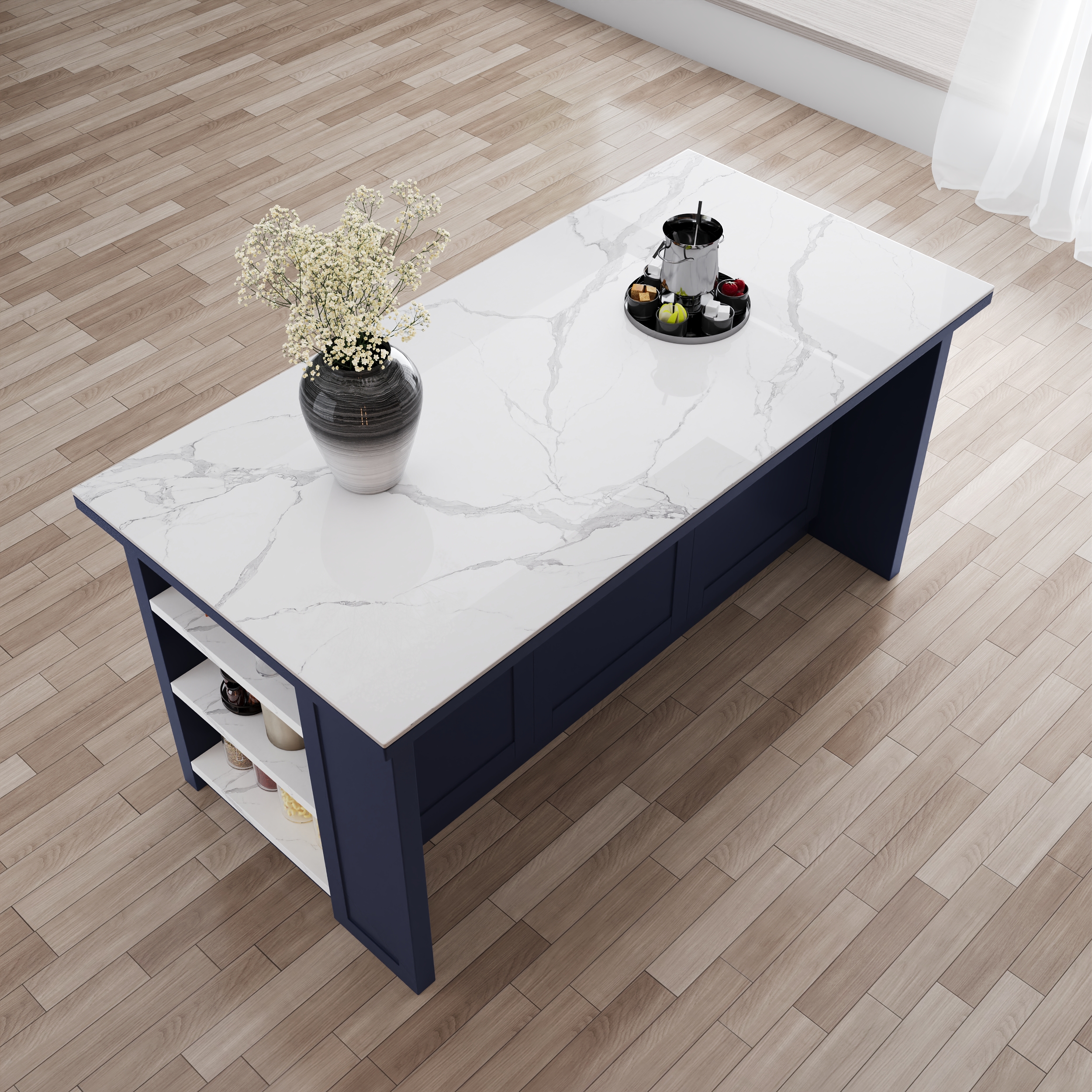 70.9" Kitchen Islands Sintered Stone Blue Modern with Storage Kitchen Cabinet