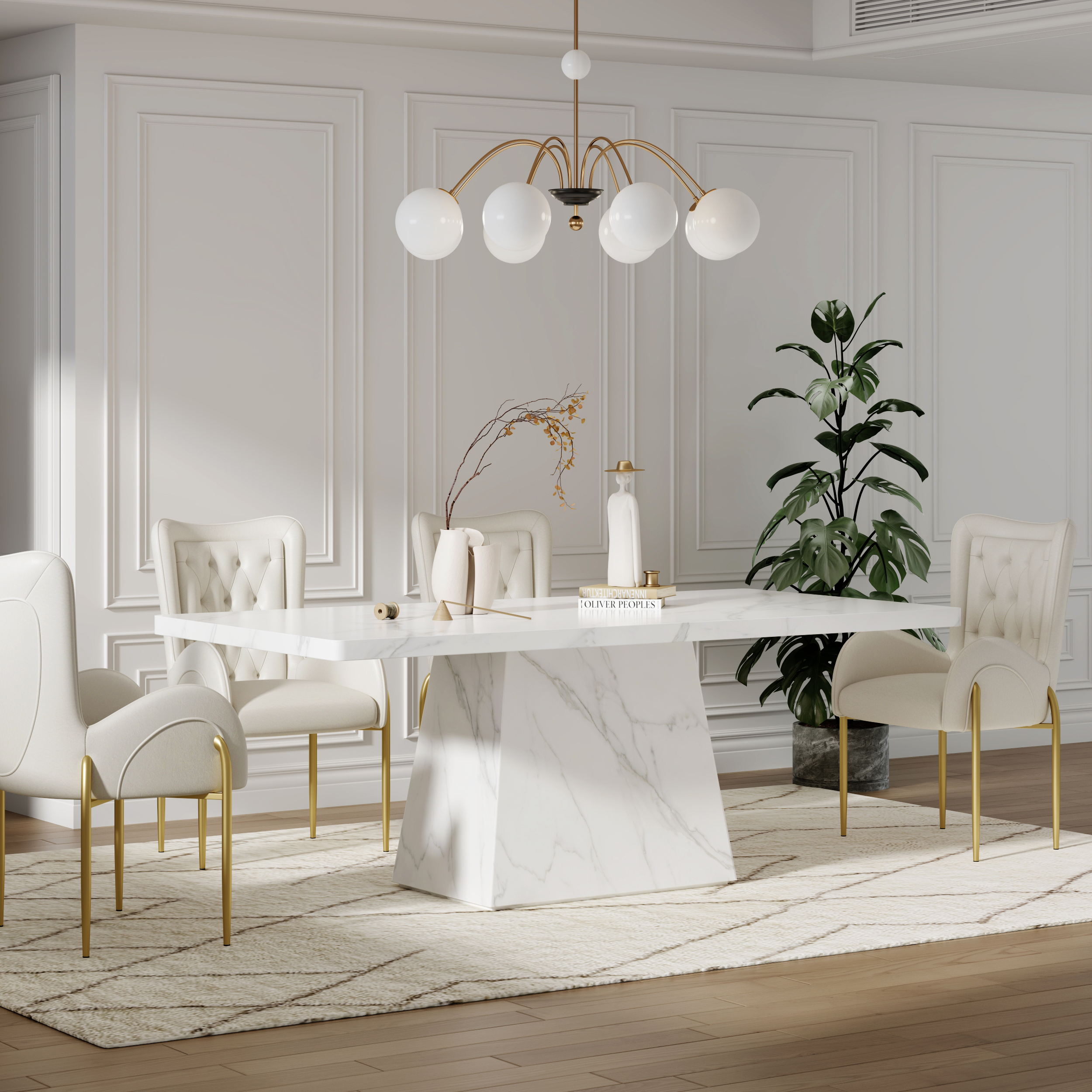 79" Modern Rectangular Sintered Stone Dining Table, Indoor/Outdoor, Seats 6-8
