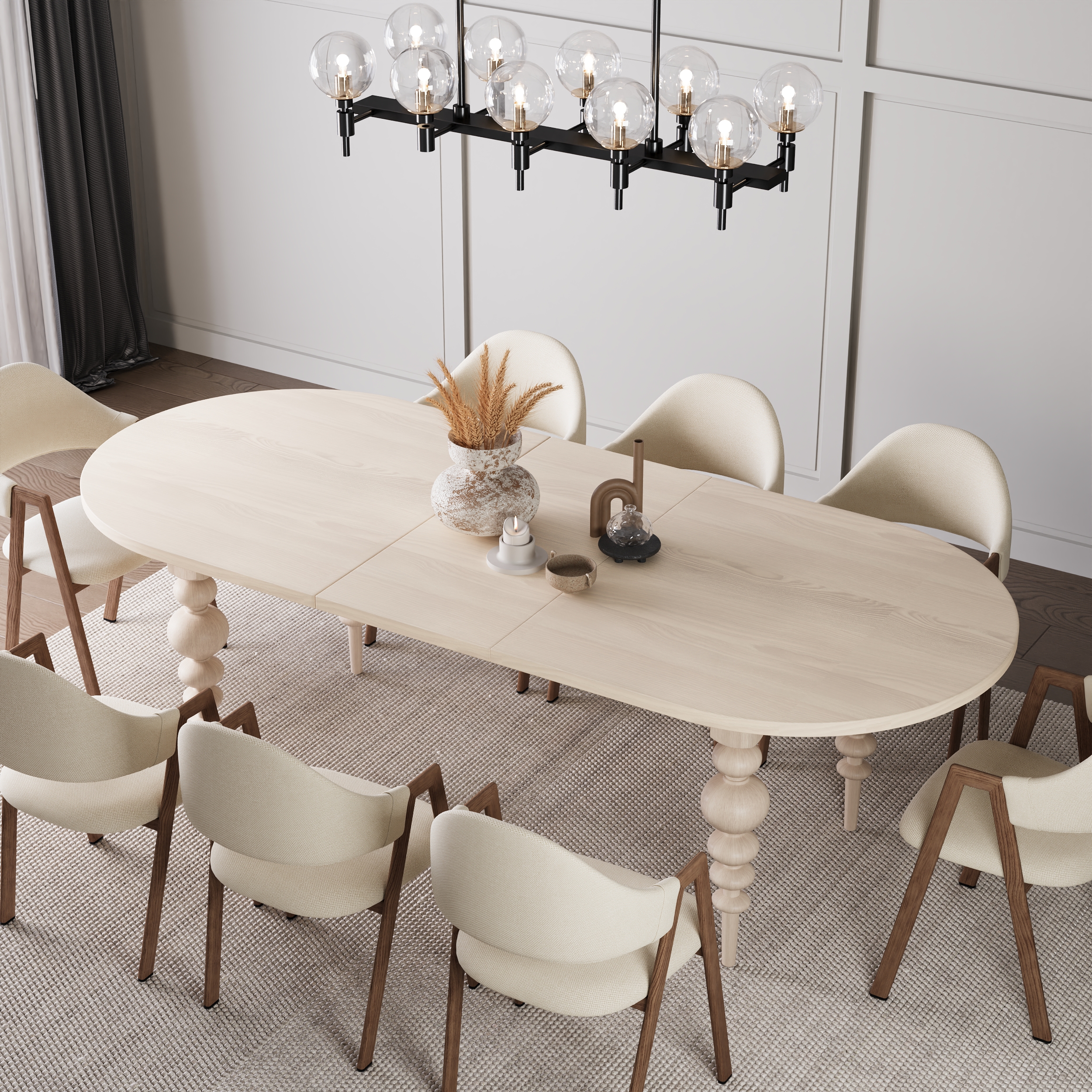Mesa de comedor extensible ovalada de mediados de siglo de 2000 mm a 2400 mm, encalada, con capacidad para 6 a 10 personas