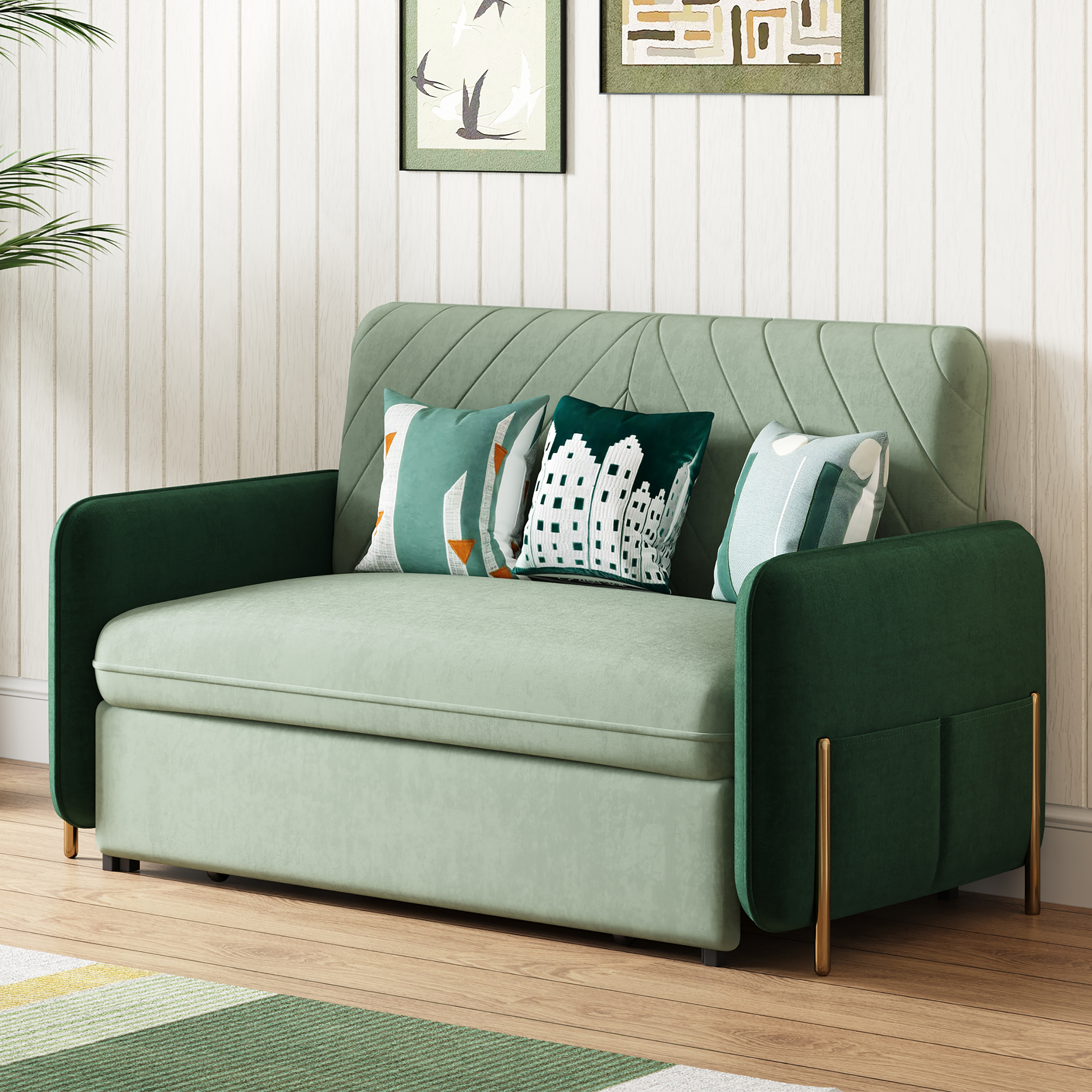 Green Daybed with Trundle Full Size Loveseat Pull Out Sleeper Sofa Couch