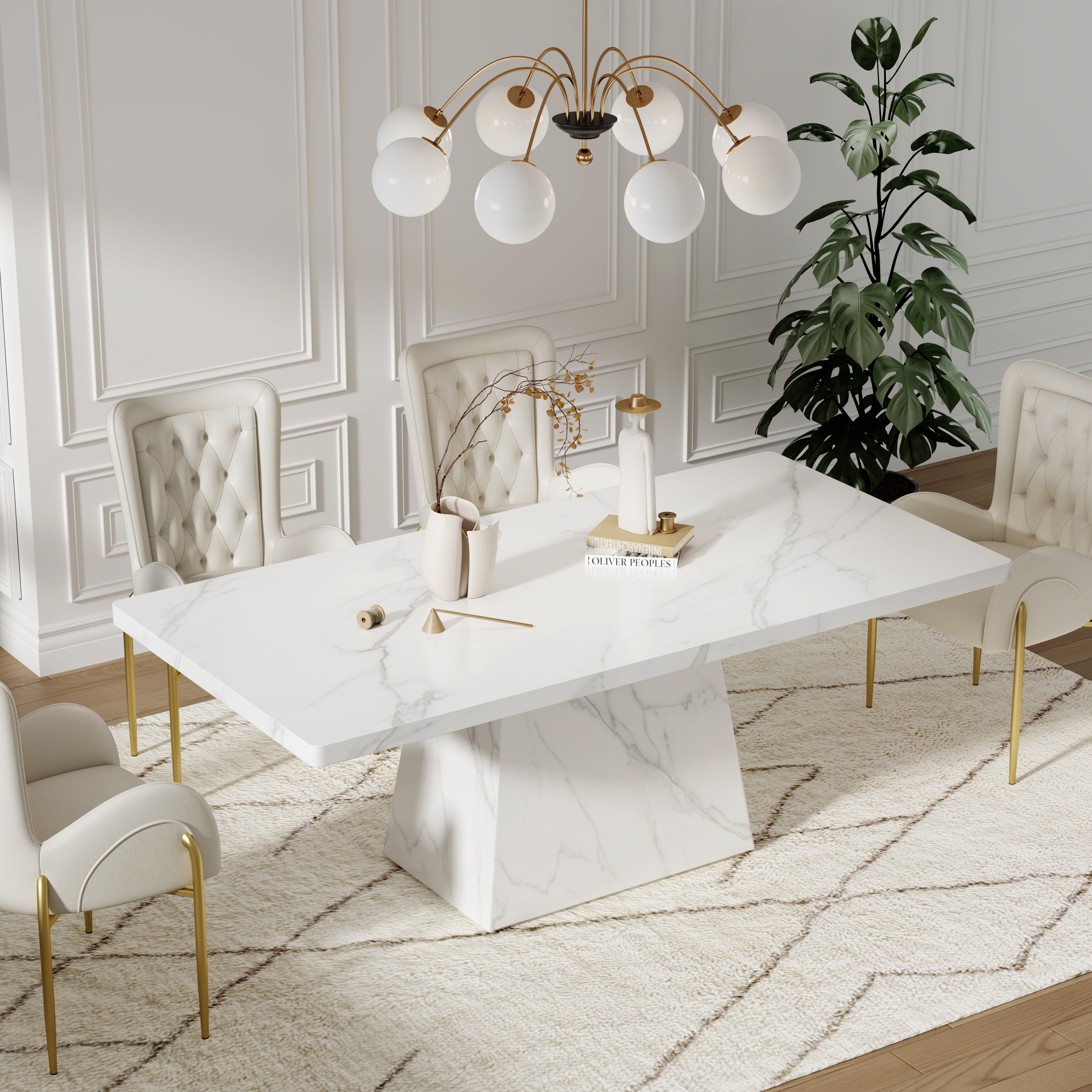 79" Modern Rectangular Sintered Stone Dining Table, Indoor/Outdoor, Seats 6-8