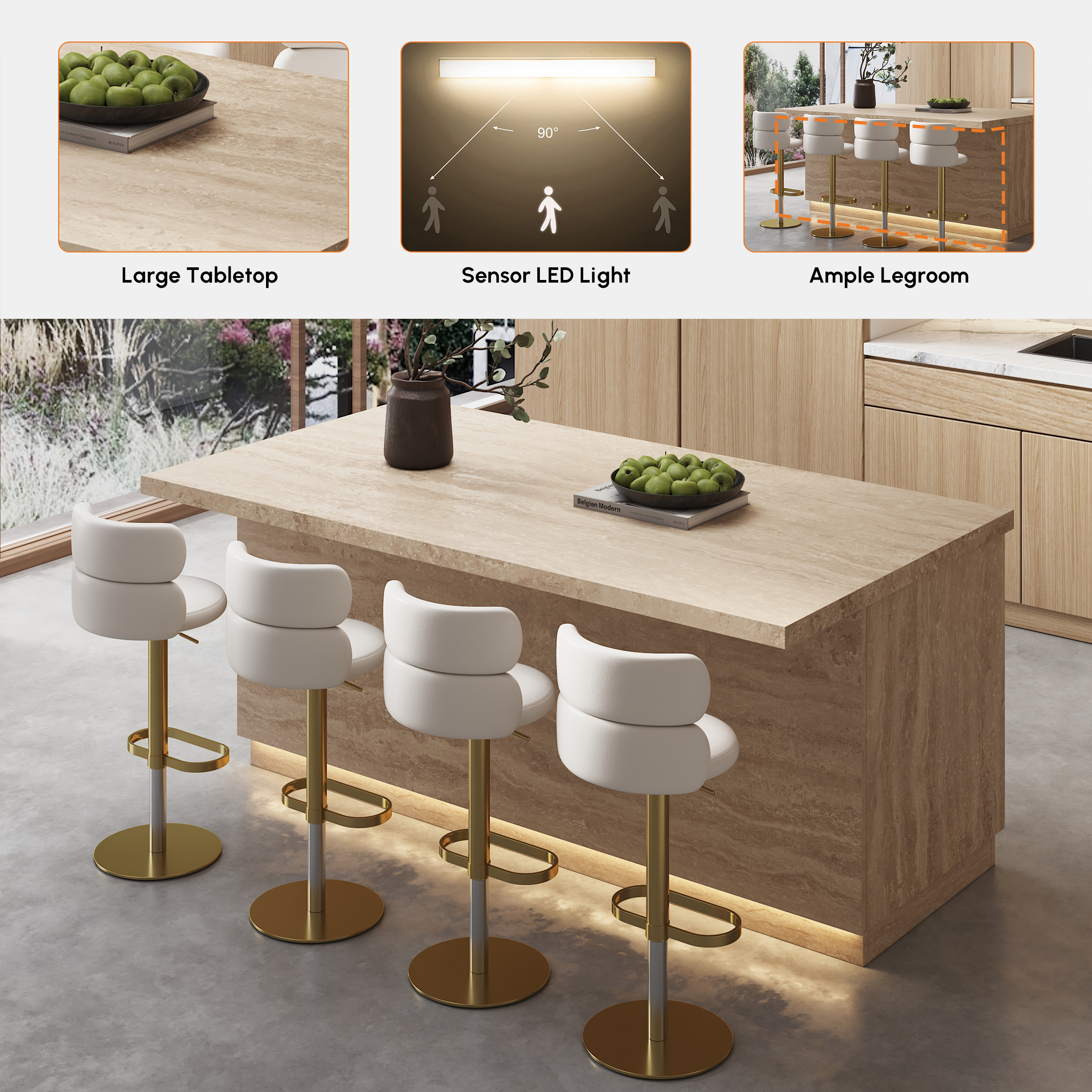 1830mm Japandi Kitchen lsland Beige Wooden Storage Kitchen Cabinet 