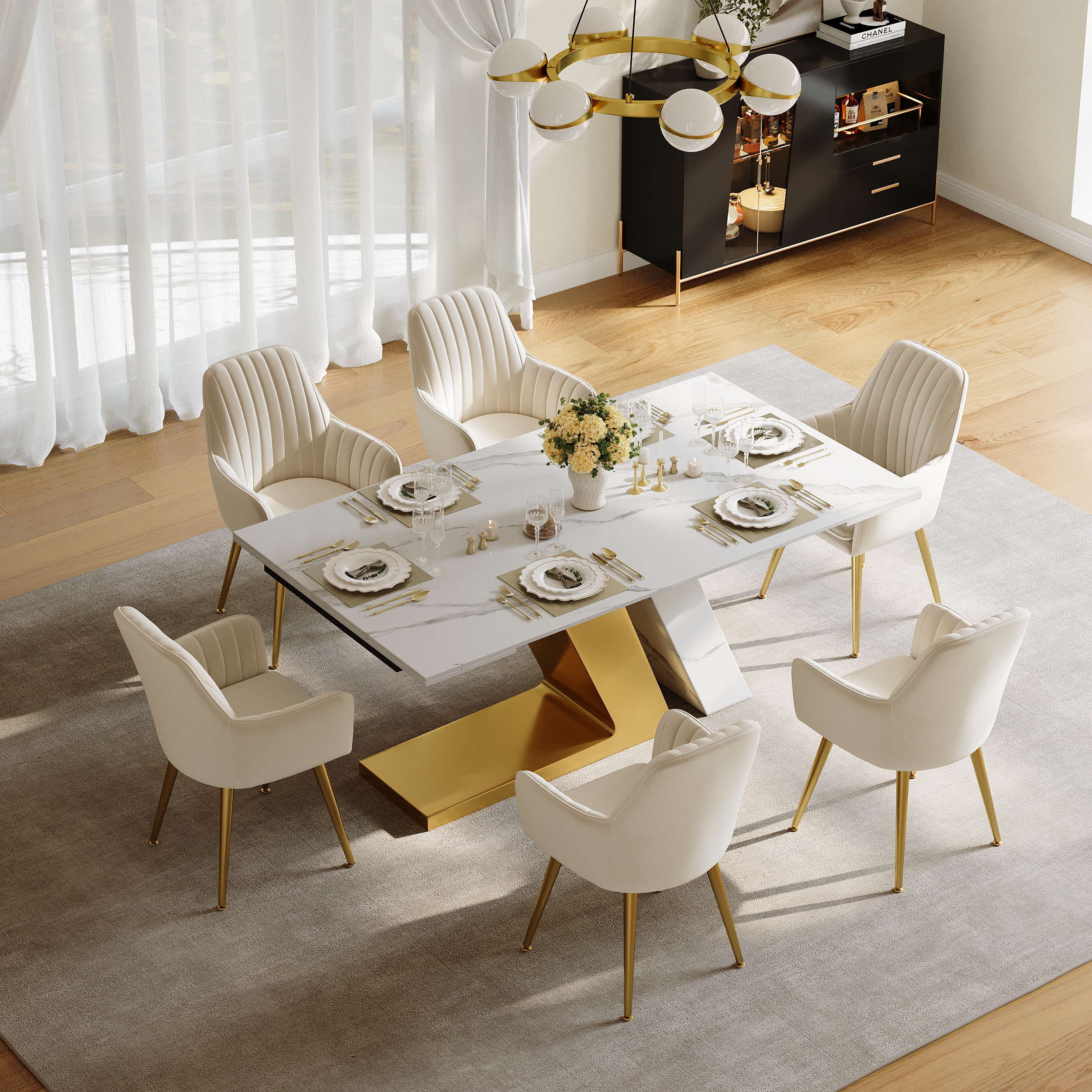 78.7-94.5" Modern Extendable Sintered Stone Dining Table Seats 6-10 People