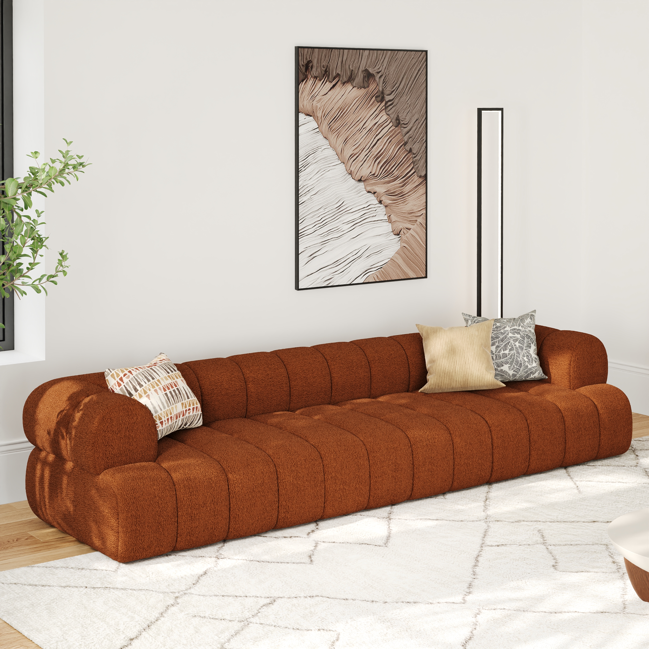 123" Channeled 3-Seater Boucle Sofa