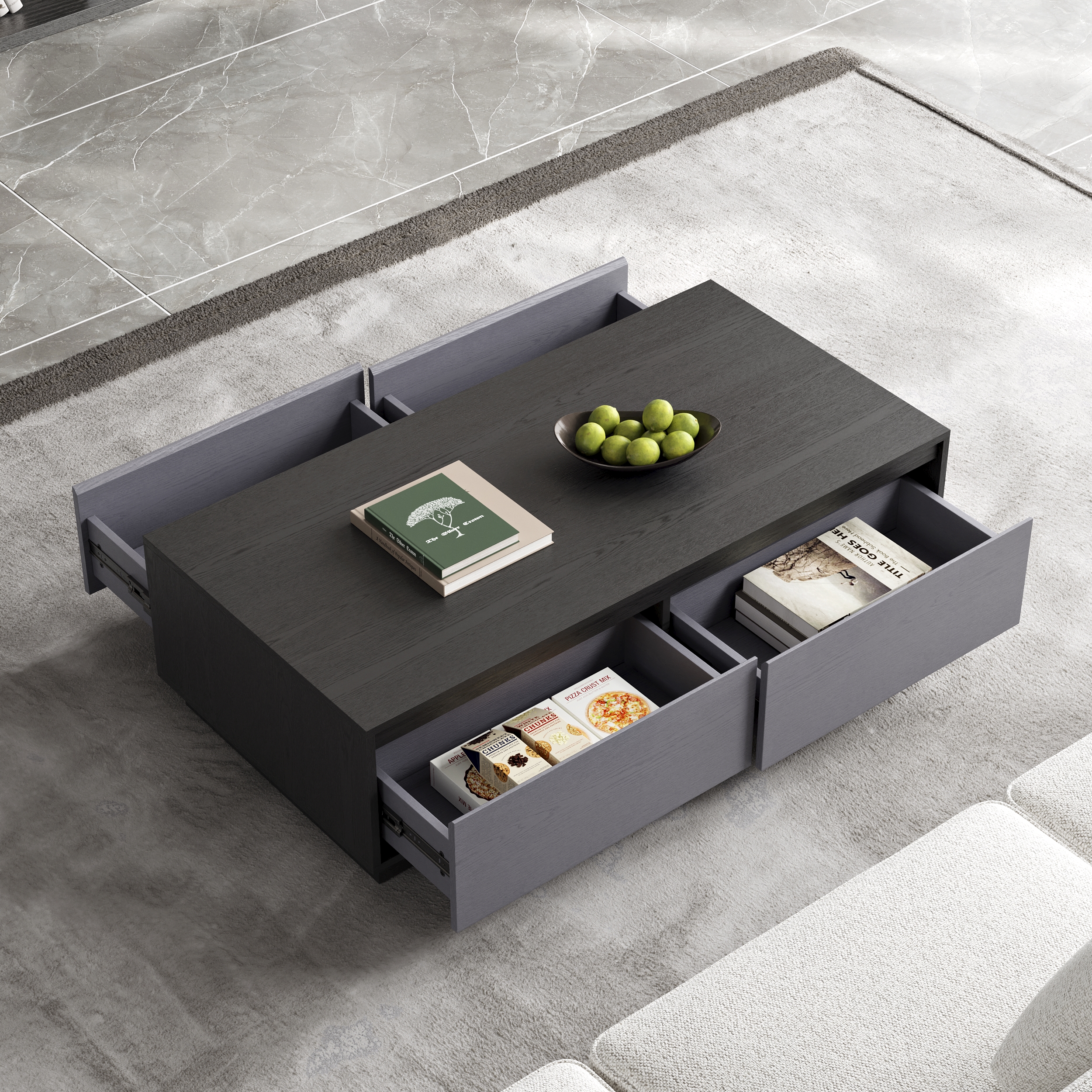 47" Mid Century Modern Gray Coffee Table Rectangular Block Living Room Table with Storage