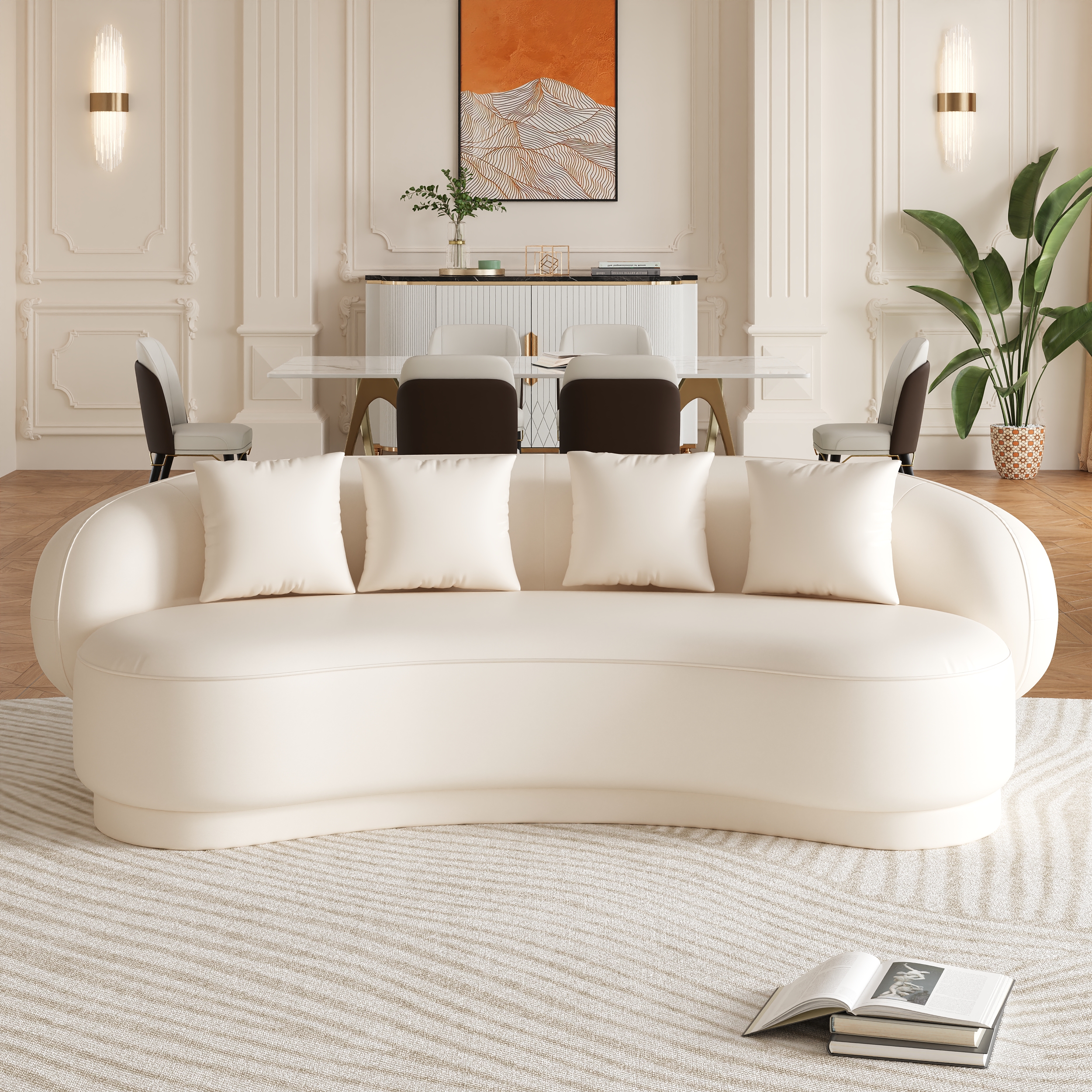 Modern Leather Upholstered Sofa 3-Seater Sofa 82.7" Sofa