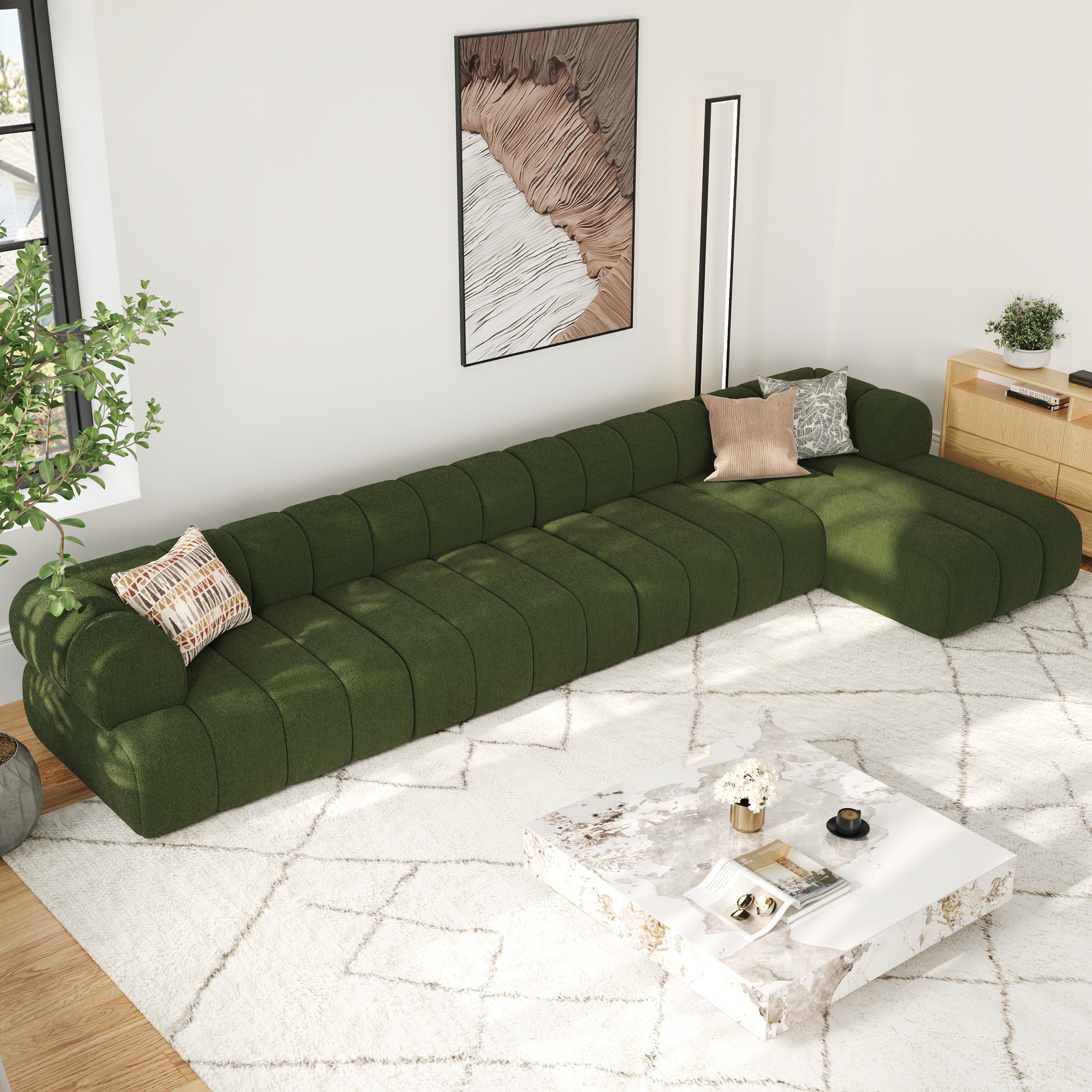 157" Channeled 4-Piece Chenille Velvet Sectional L-Shaped Sofa with Chaise
