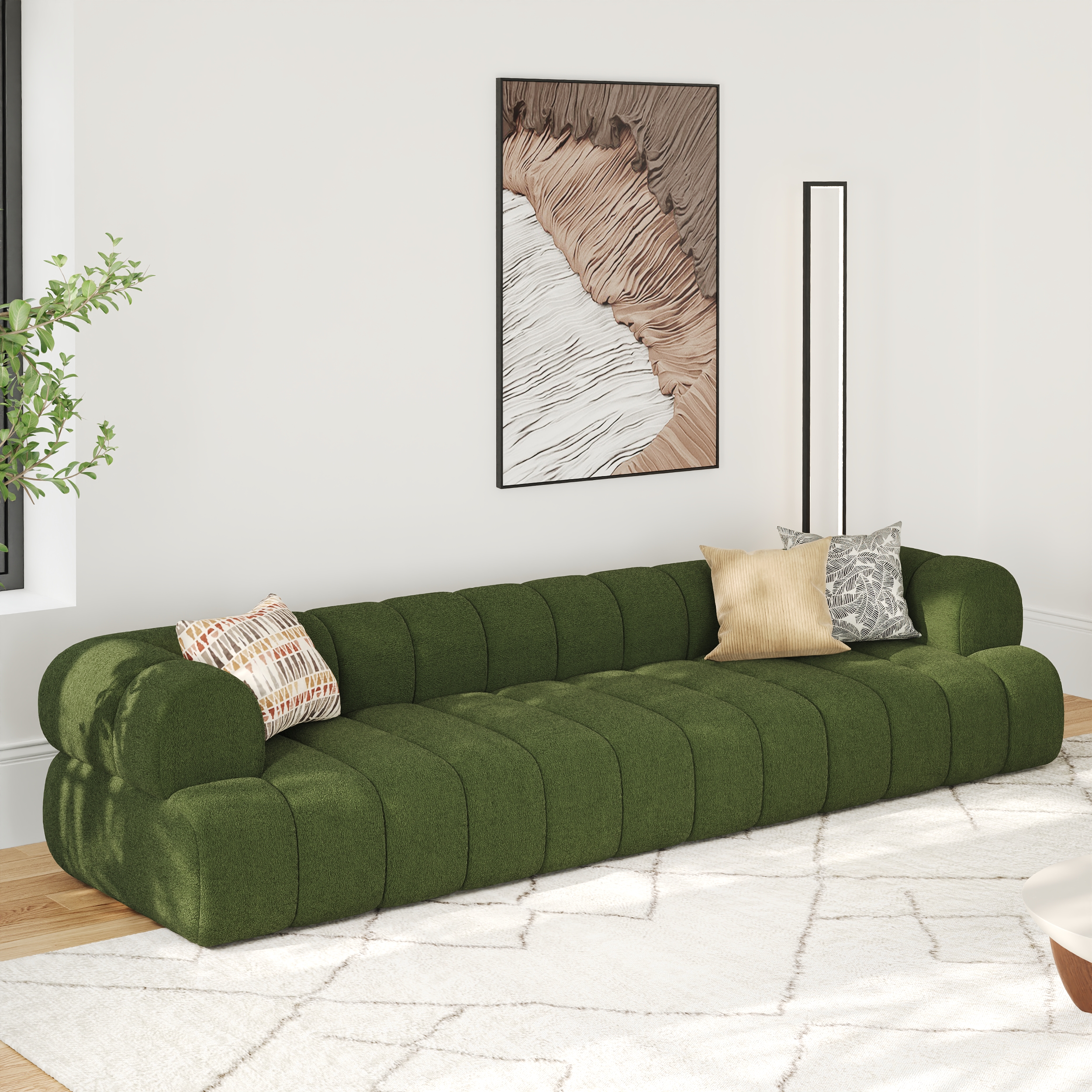 123" Channeled 3-Seater Chenille Velvet Sofa