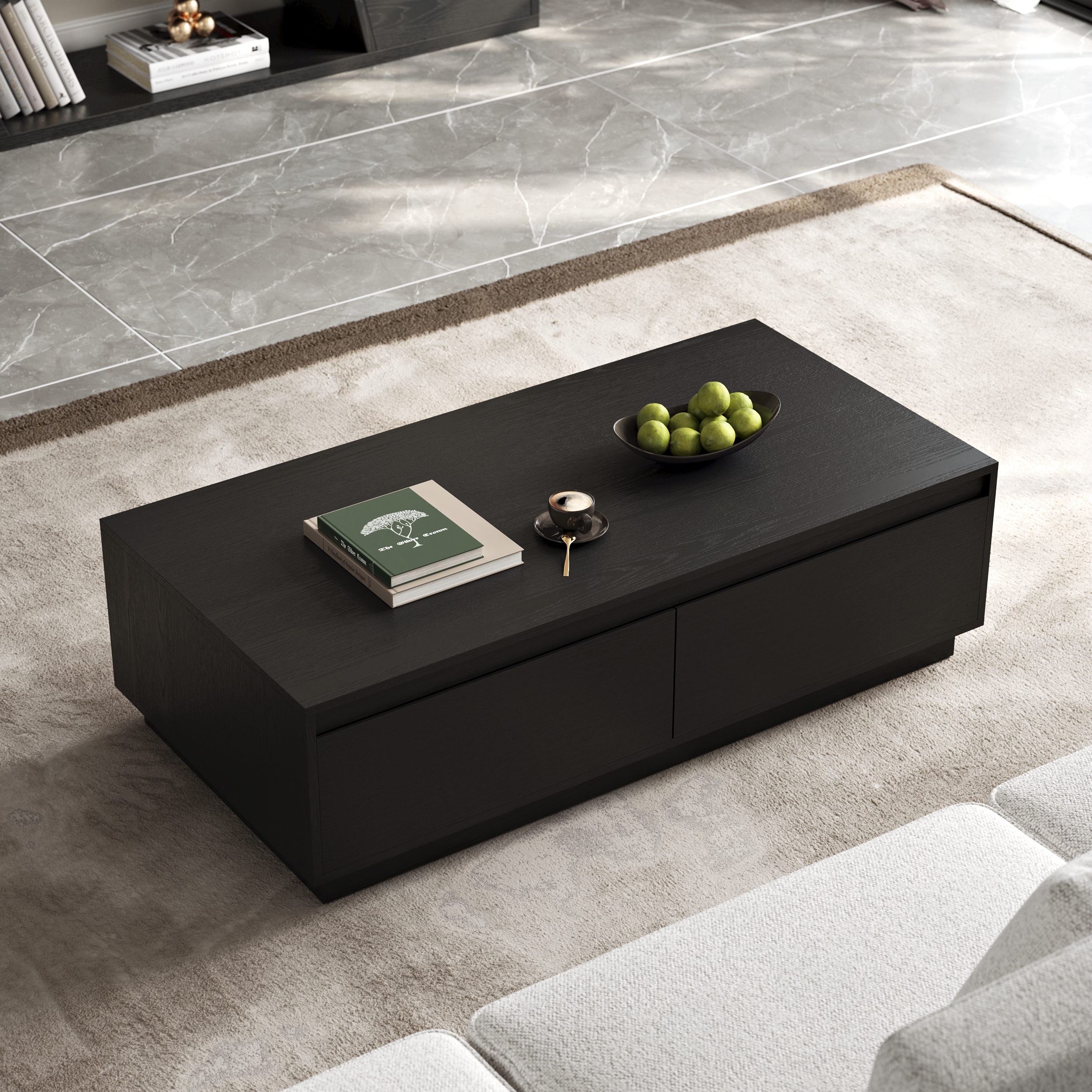 Moderner schwarzer Couchtisch aus der Mitte des Jahrhunderts, 120 cm, rechteckiger Block, Wohnzimmertisch mit Stauraum-image-online-de-de-54440