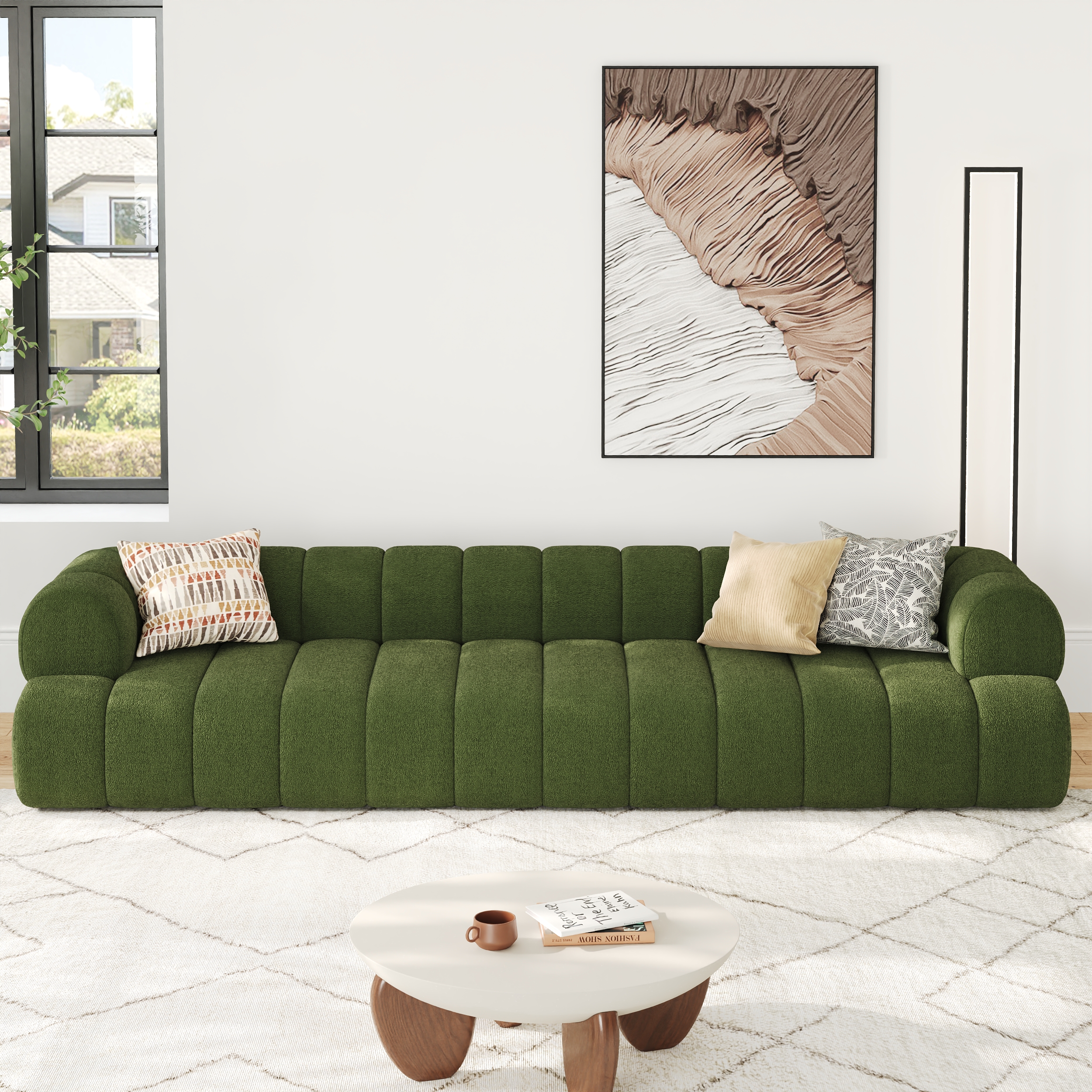123" Channeled 3-Seater Chenille Velvet Sofa