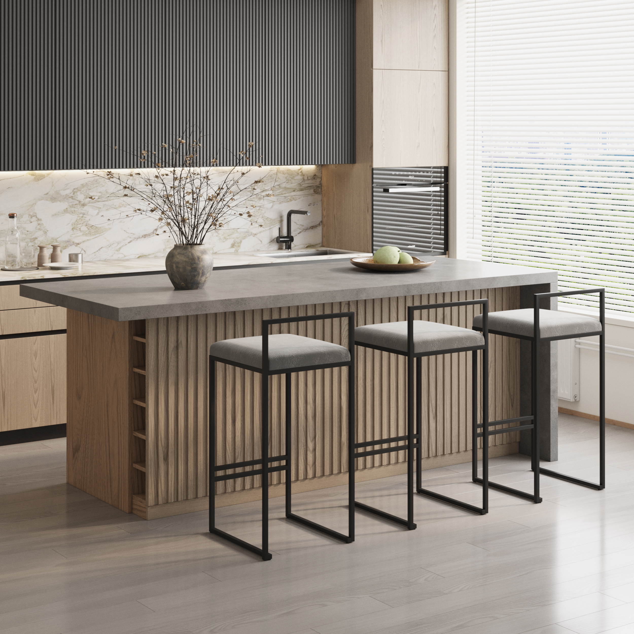 72" Kitchen Island Faux Marble Top with Storage & Electrical Japandi Style
