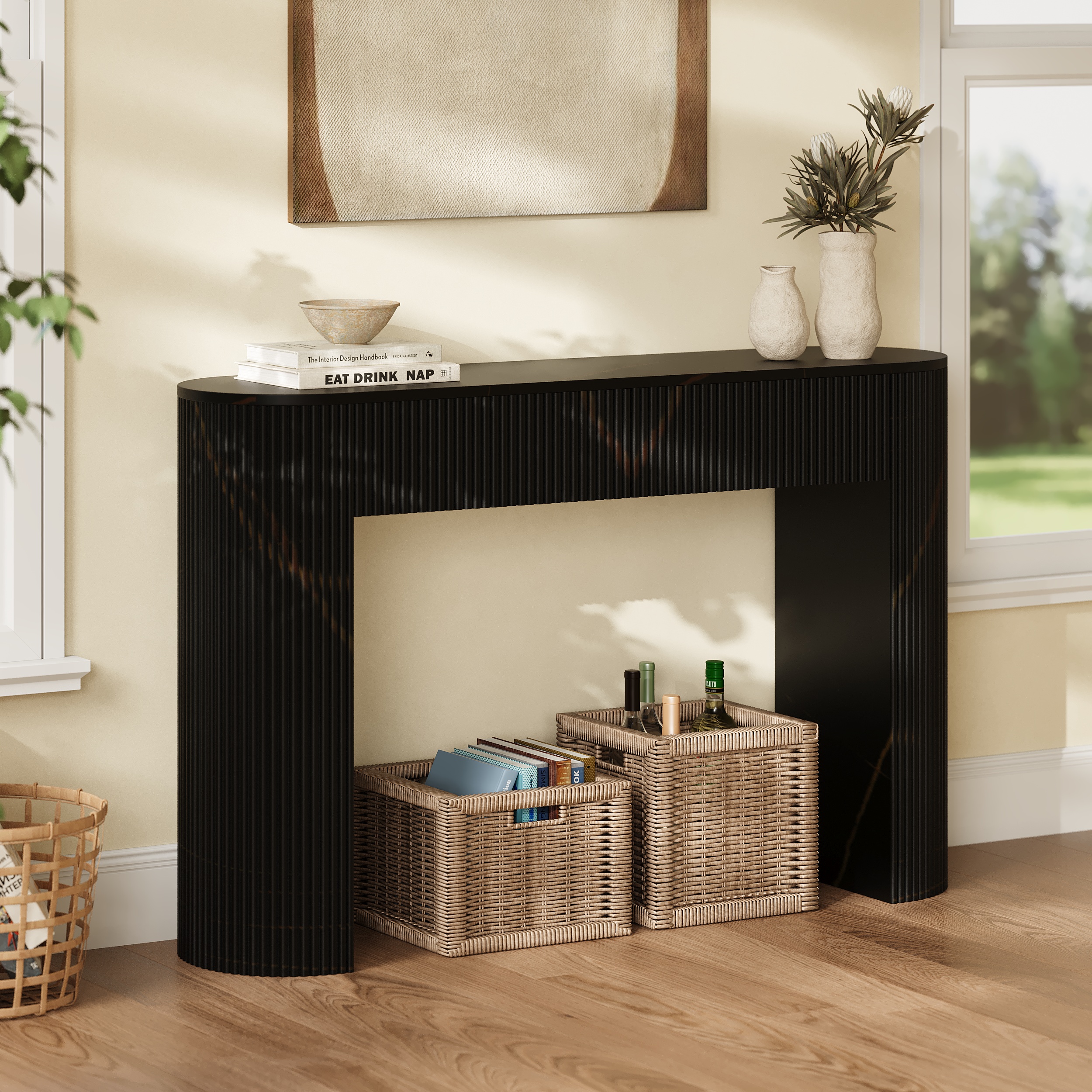 Solid Wood Console Table Entryway Furniture in Black (47'' Wide)