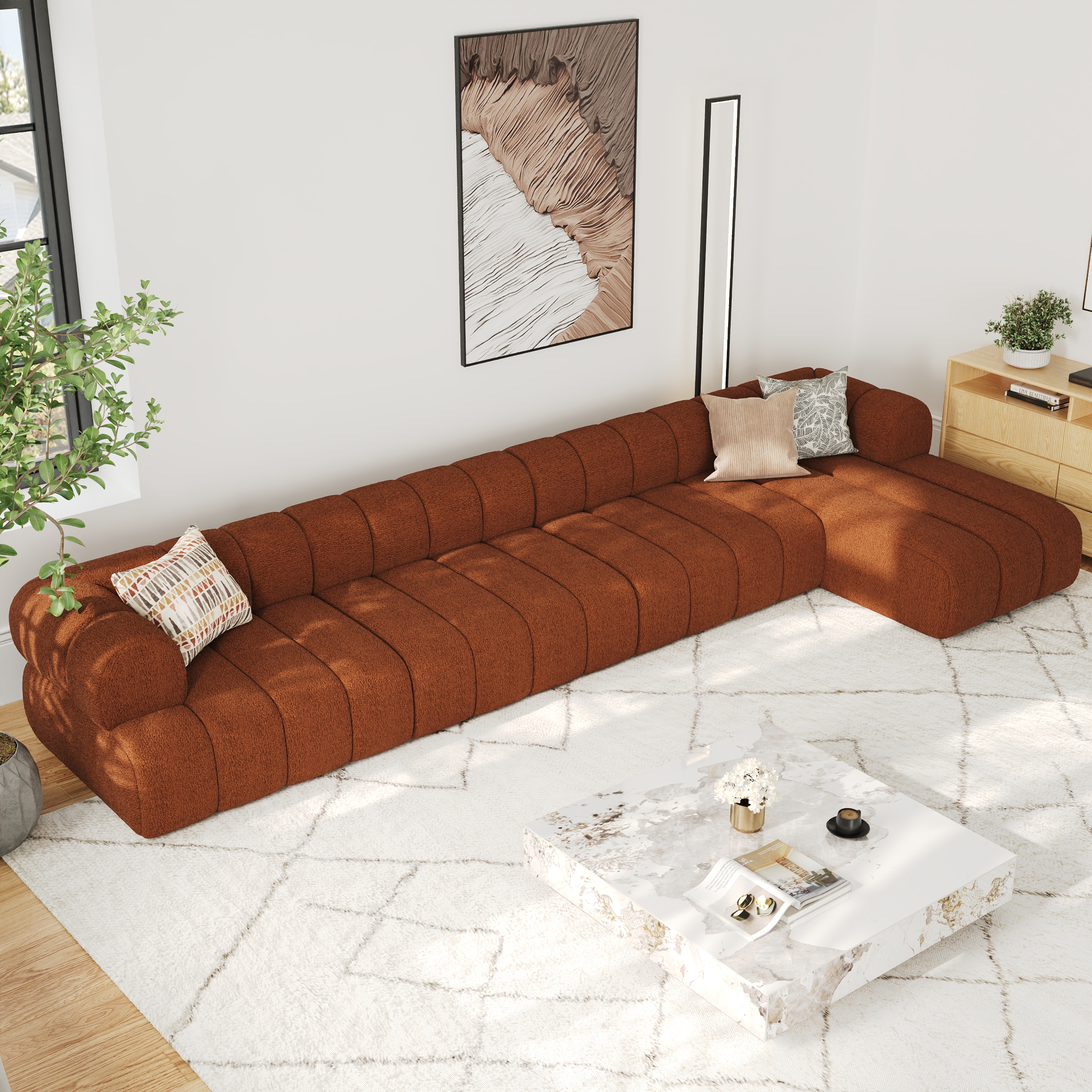 157" Channeled 4-Piece Boucle Sectional L-Shaped Sofa with Chaise