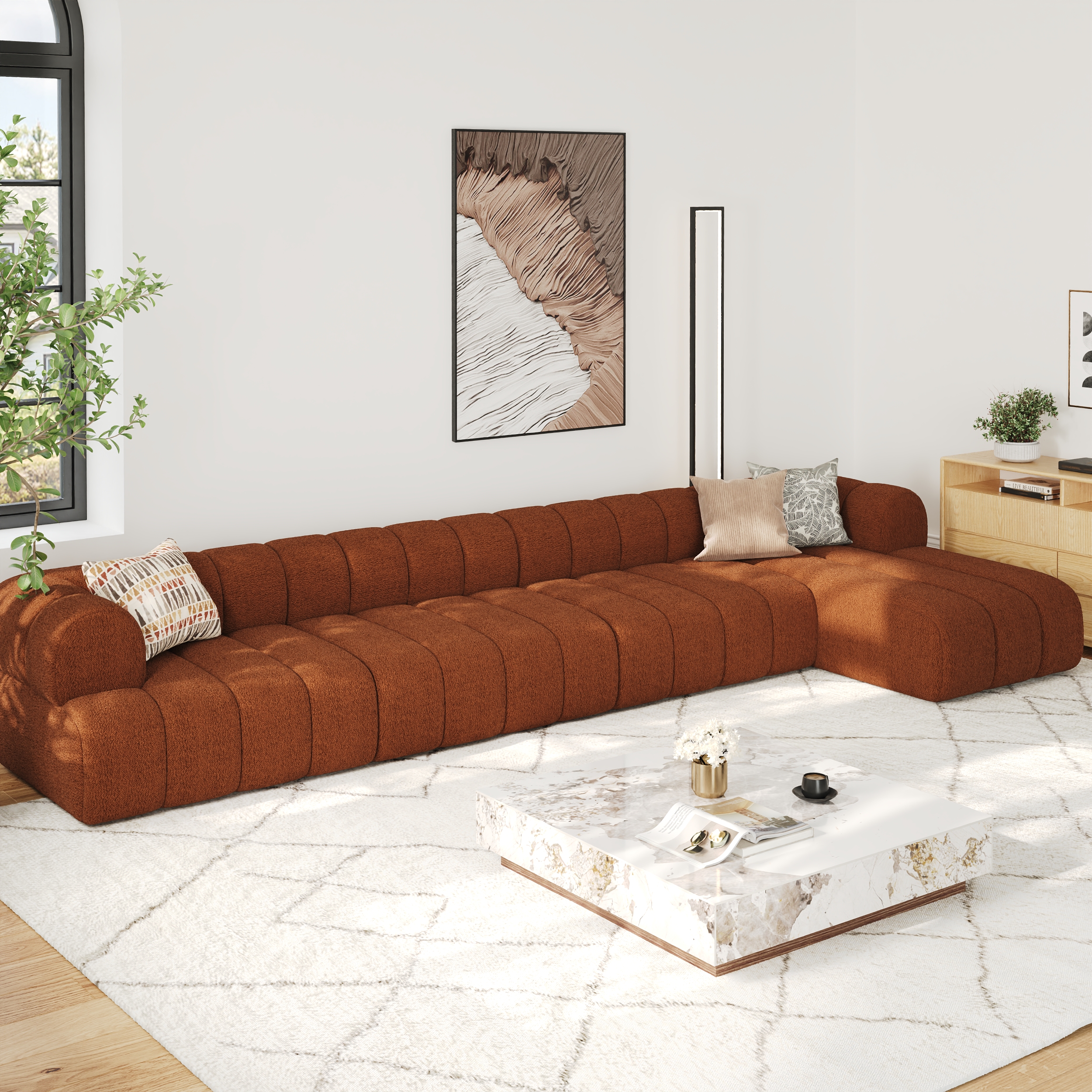 157" Channeled 4-Piece Boucle Sectional L-Shaped Sofa with Chaise
