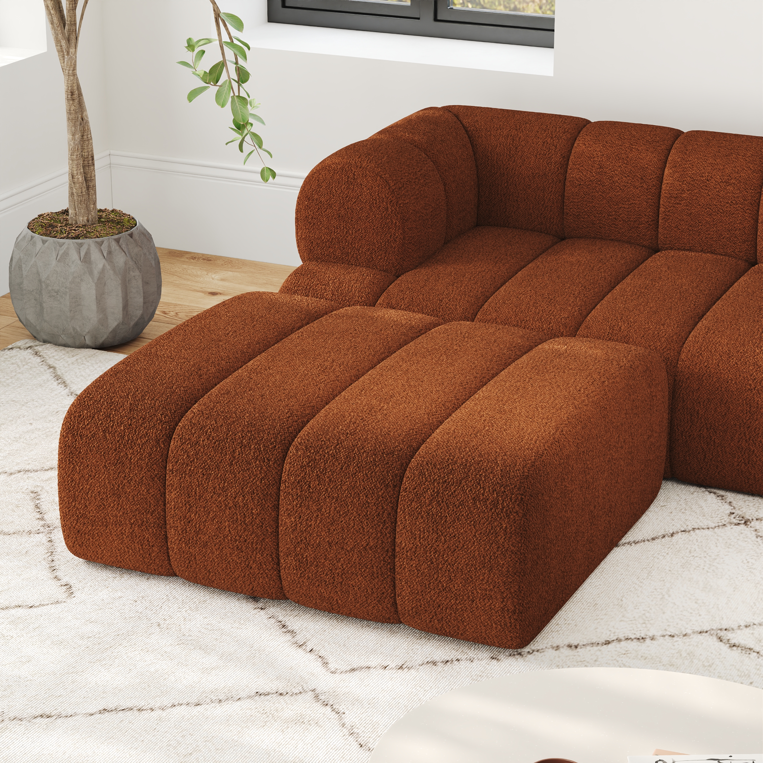 Nimbus 310 cm 4-Piece Channel Boucle Sectional Sofa with Ottoman