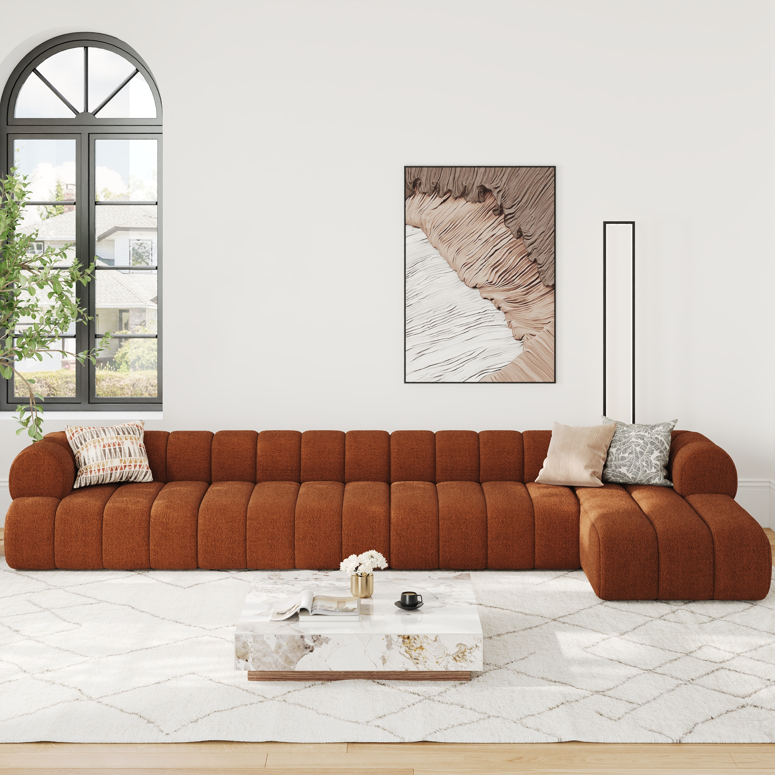 157" Channeled 4-Piece Boucle Sectional L-Shaped Sofa with Chaise