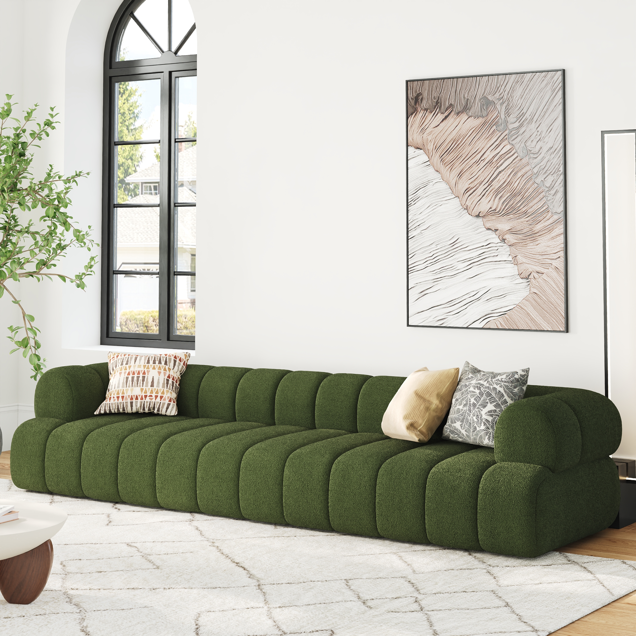 123" Channeled 3-Seater Chenille Velvet Sofa