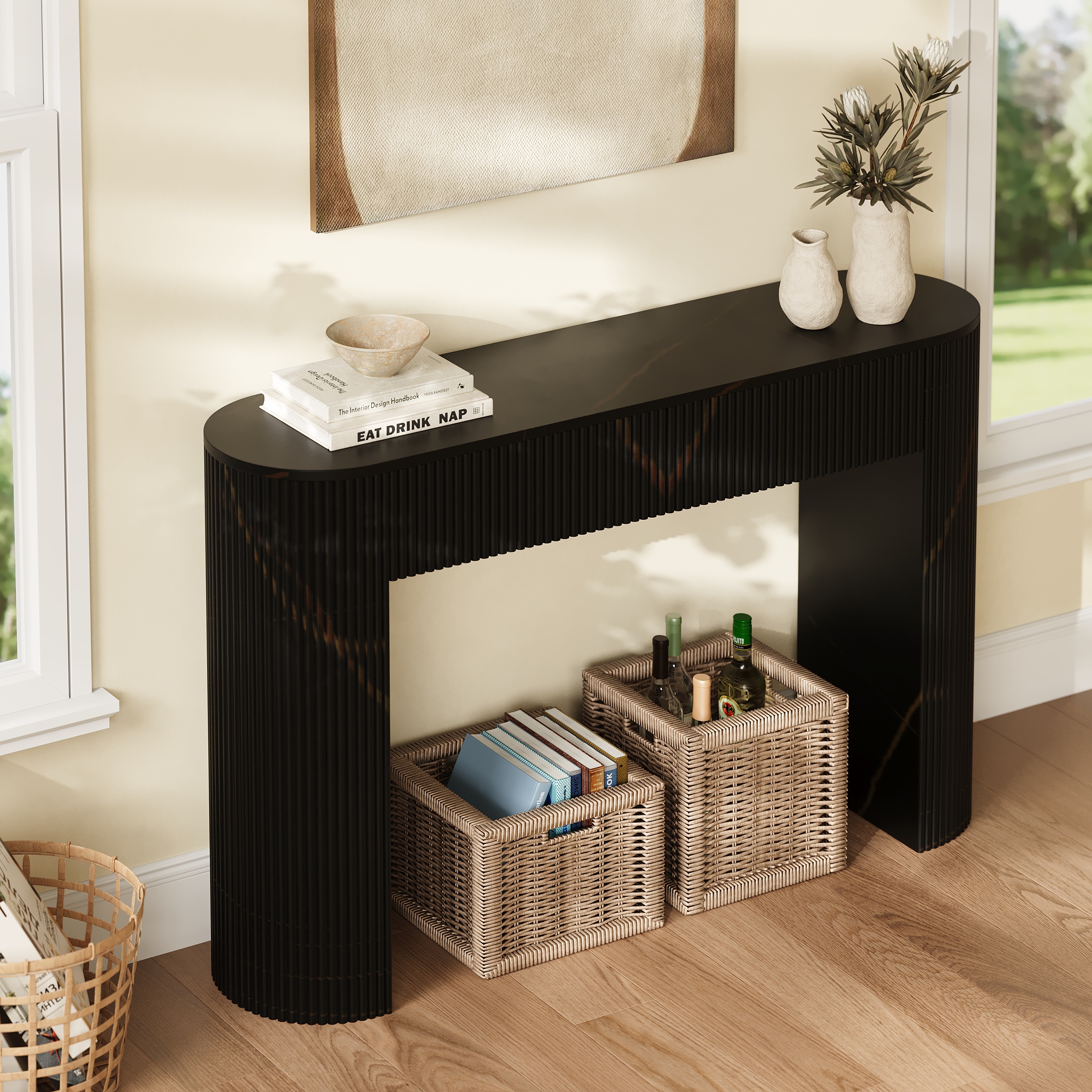 Solid Wood Console Table Entryway Furniture in Black (47'' Wide)