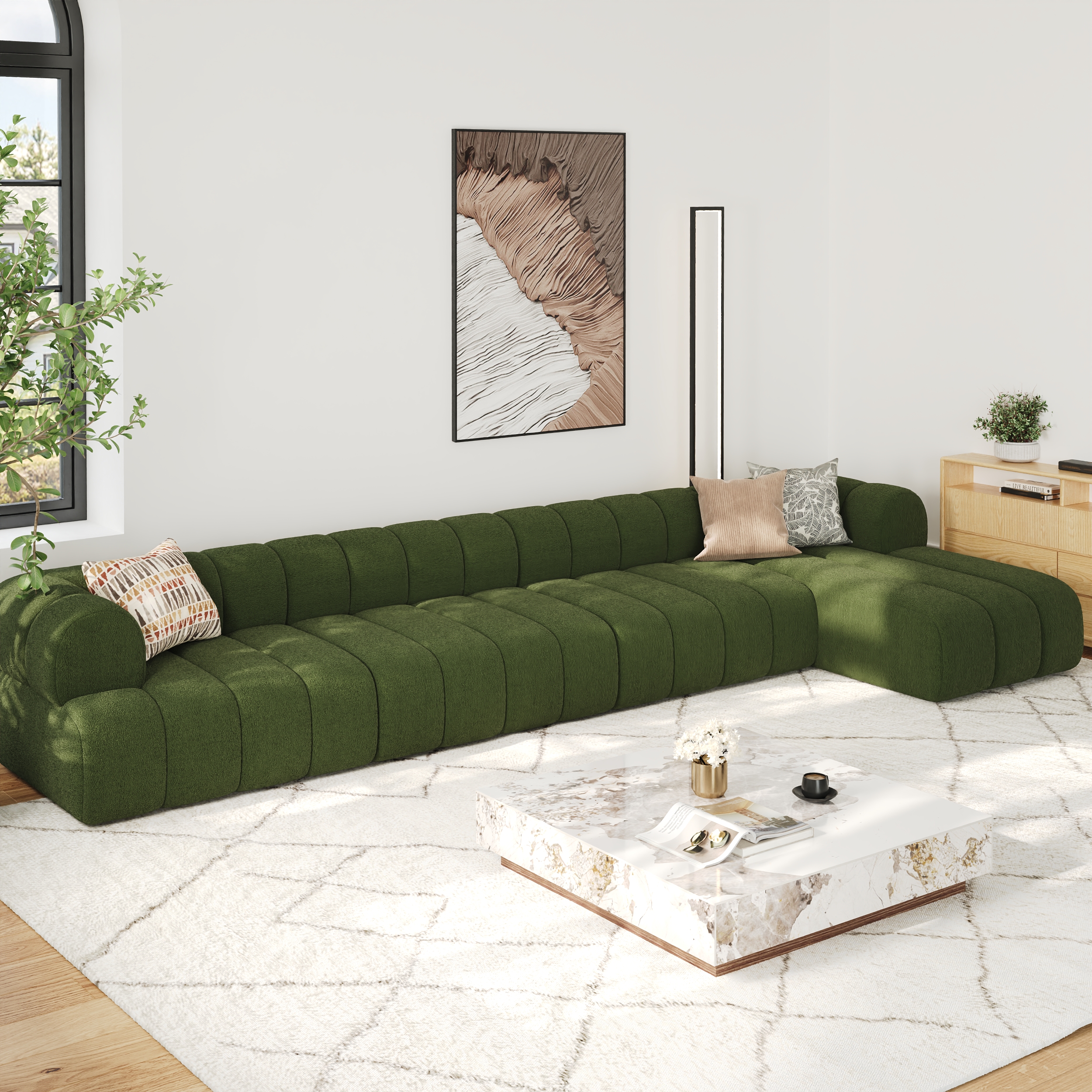 157" Channeled 4-Piece Chenille Velvet Sectional L-Shaped Sofa with Chaise