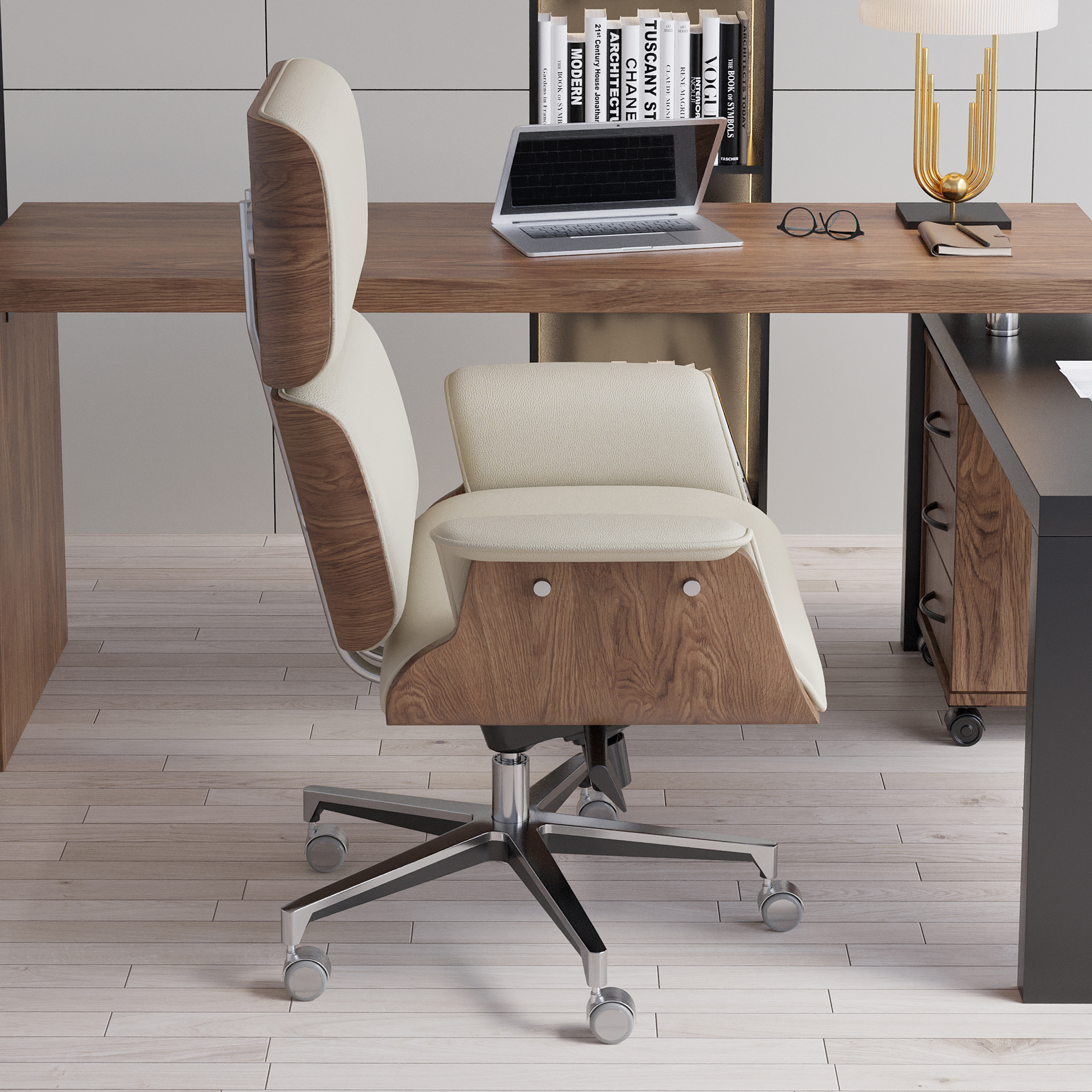 Modern Off White Home Office Chair Upholstered Swivel Task Office Chair High Back