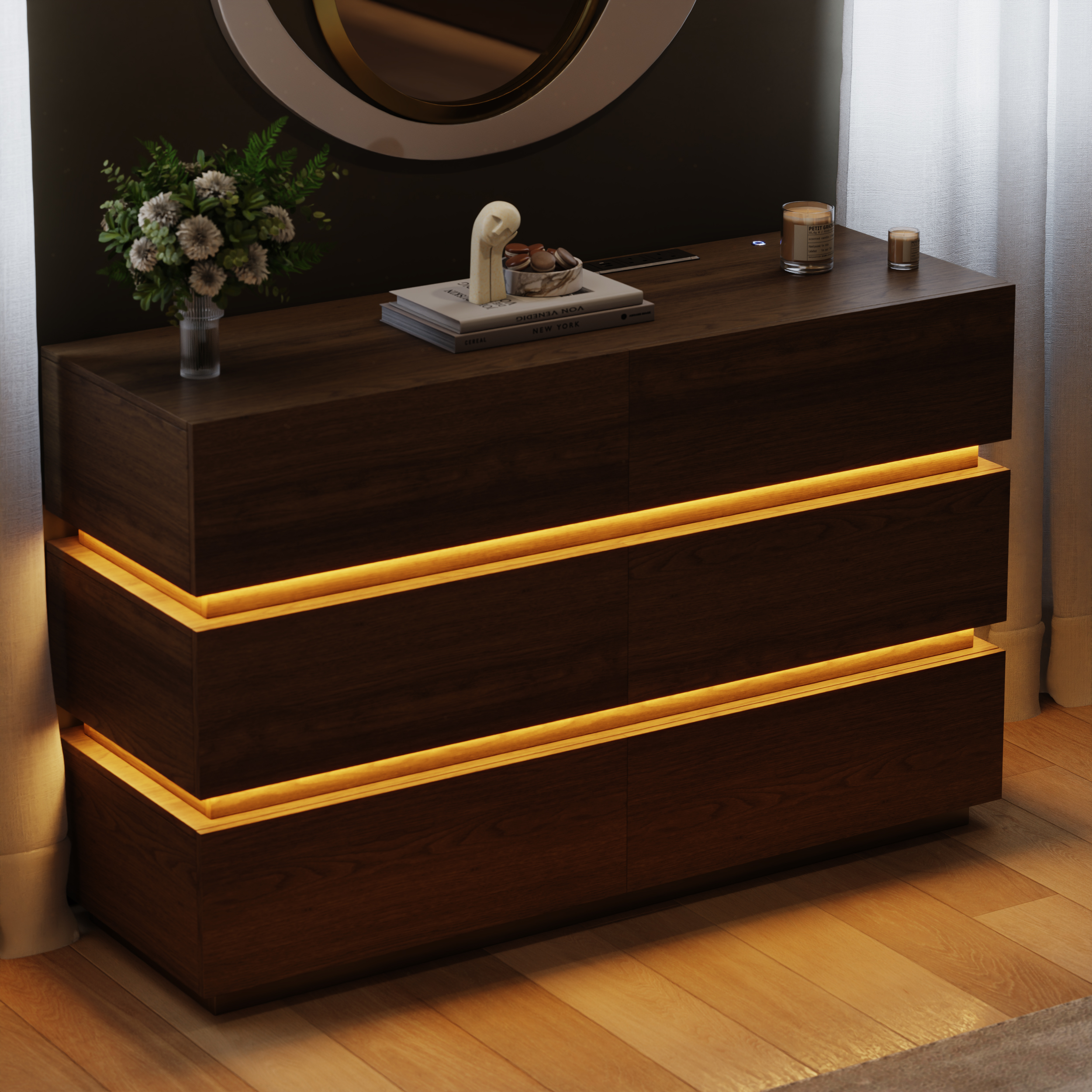 Lumio 47" LED 6-Drawer Dresser with Charging Station