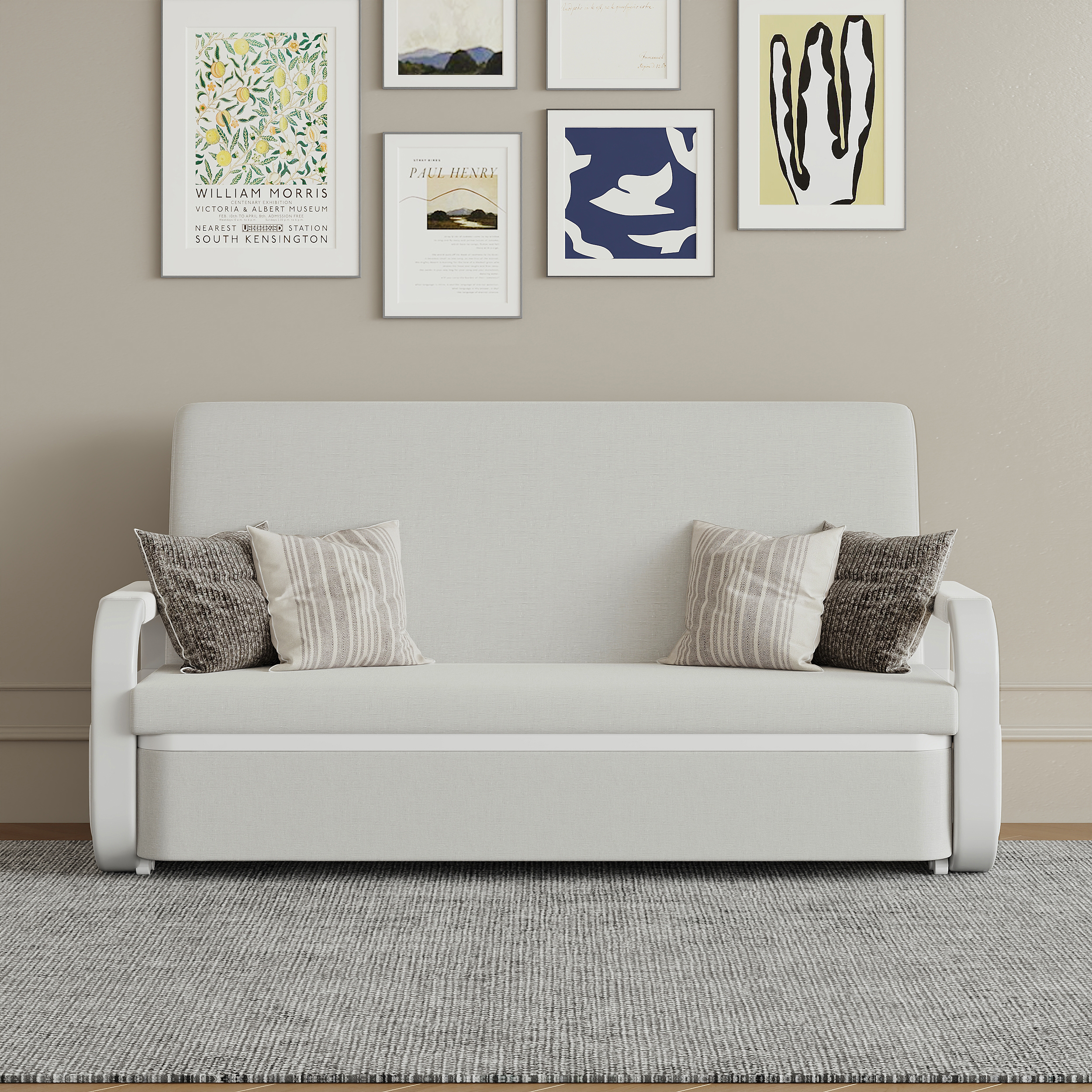 Up to 74.8" Cotton and Linen Sofa Bed Light Gray Sleeper Sofa Loveseat with Solid Wood