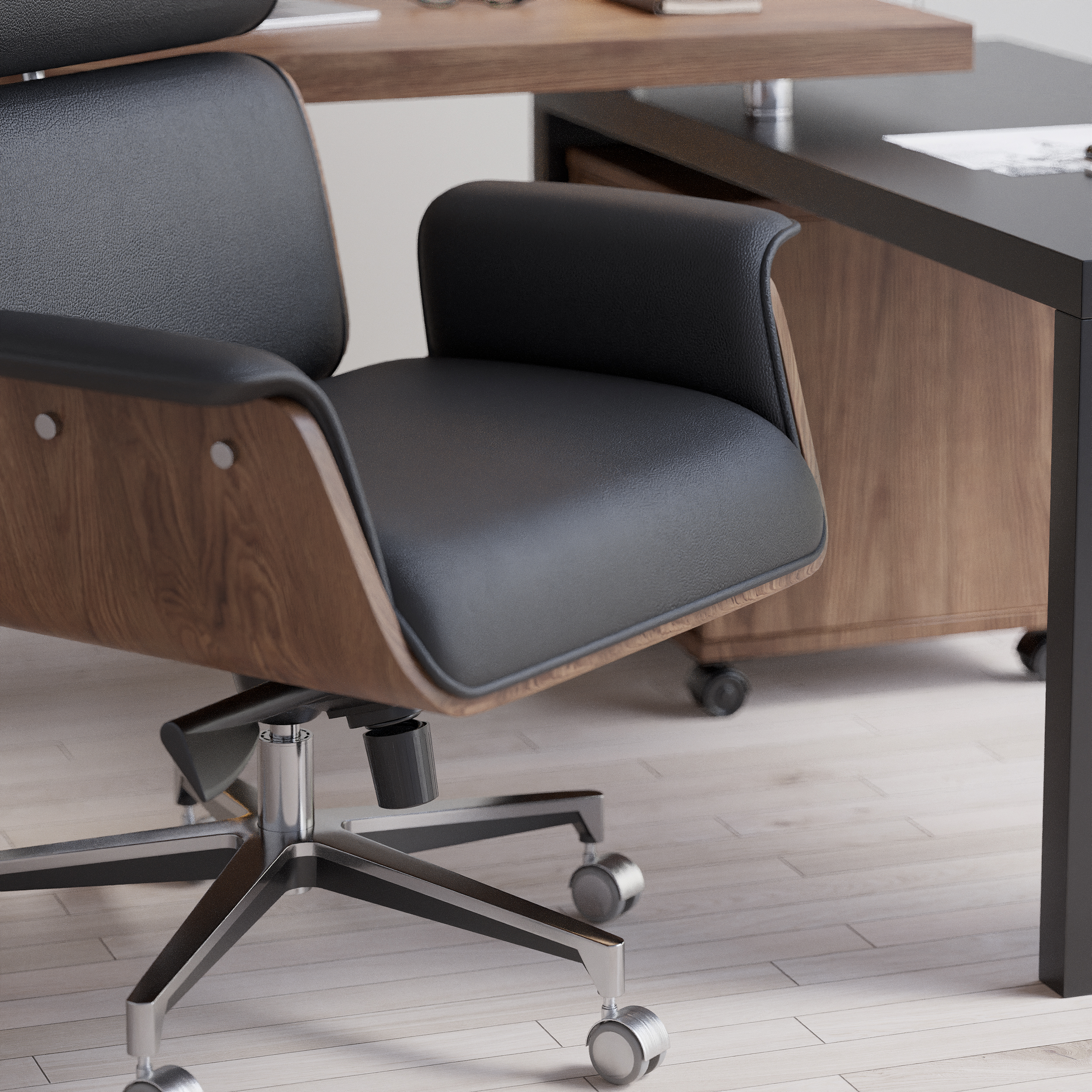 Sedia da ufficio con gambe incrociate e ruote, altezza