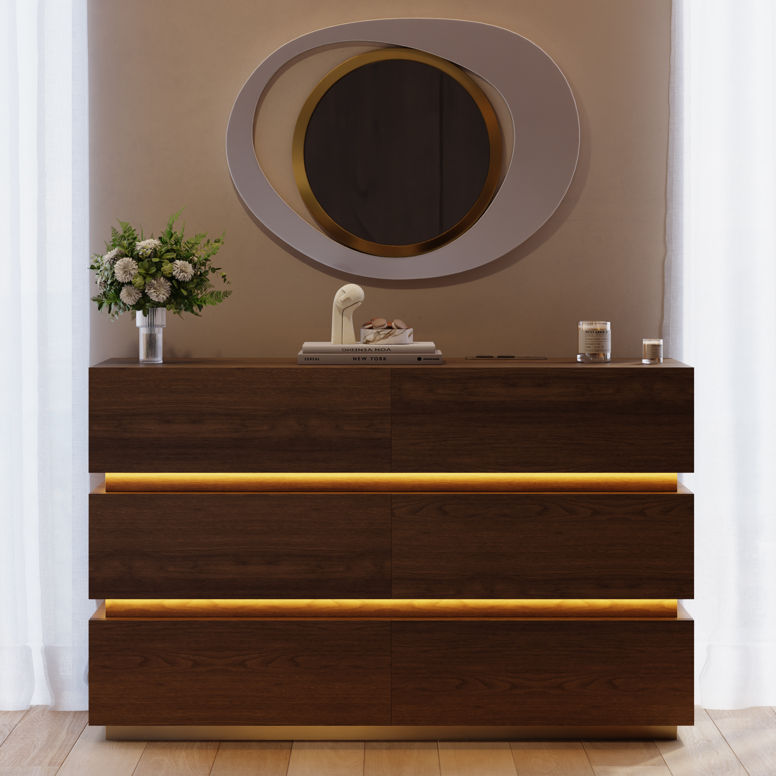 Lumio 47" LED 6-Drawer Dresser with Charging Station
