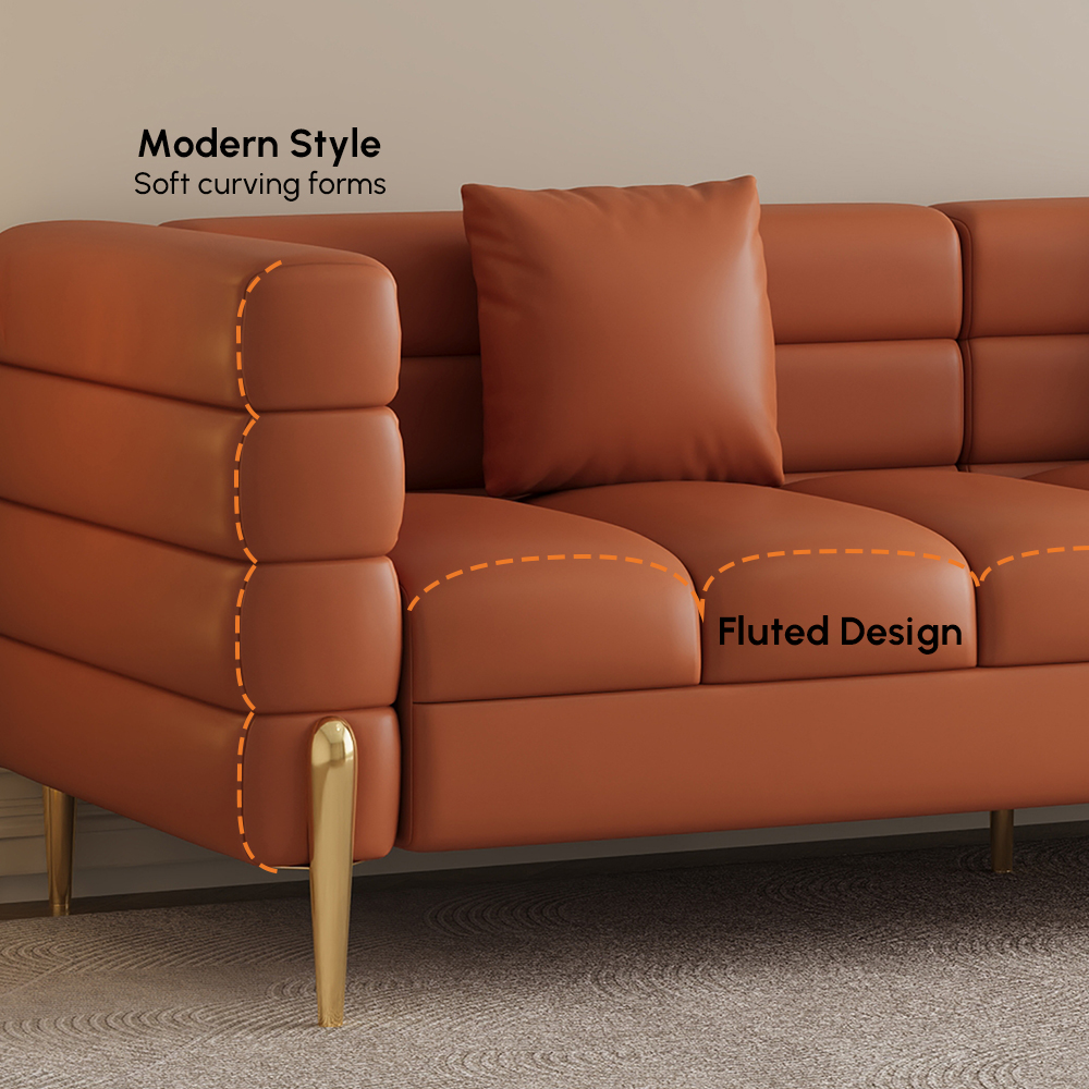 Canapé 200 cm Axial en cuir synthétique avec pieds dorés et coussins image de vente